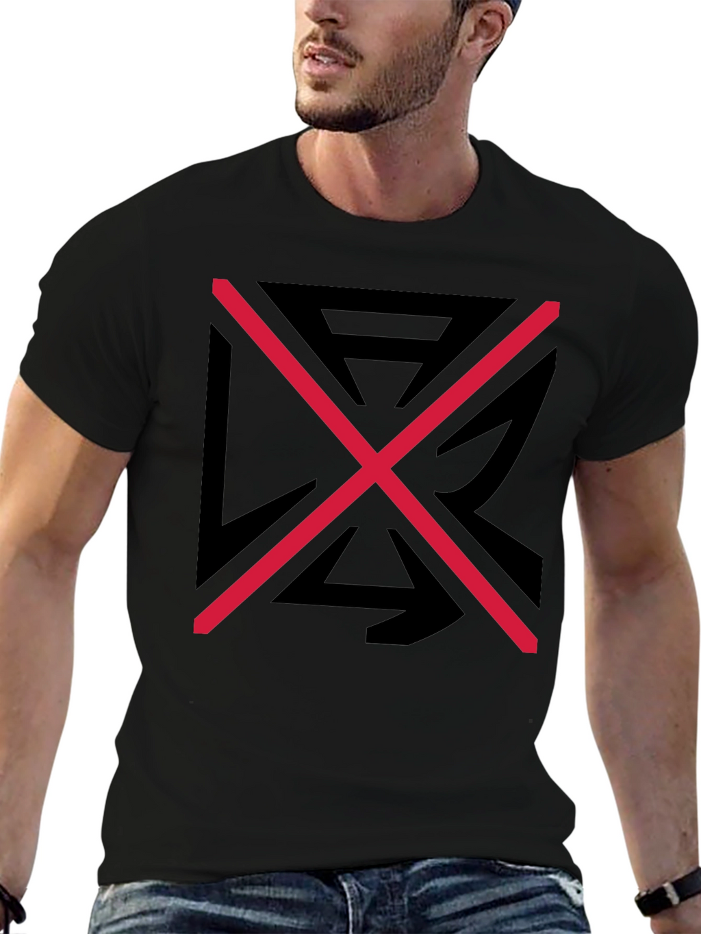 Graphic Tee: Black Shirt with Red X Design