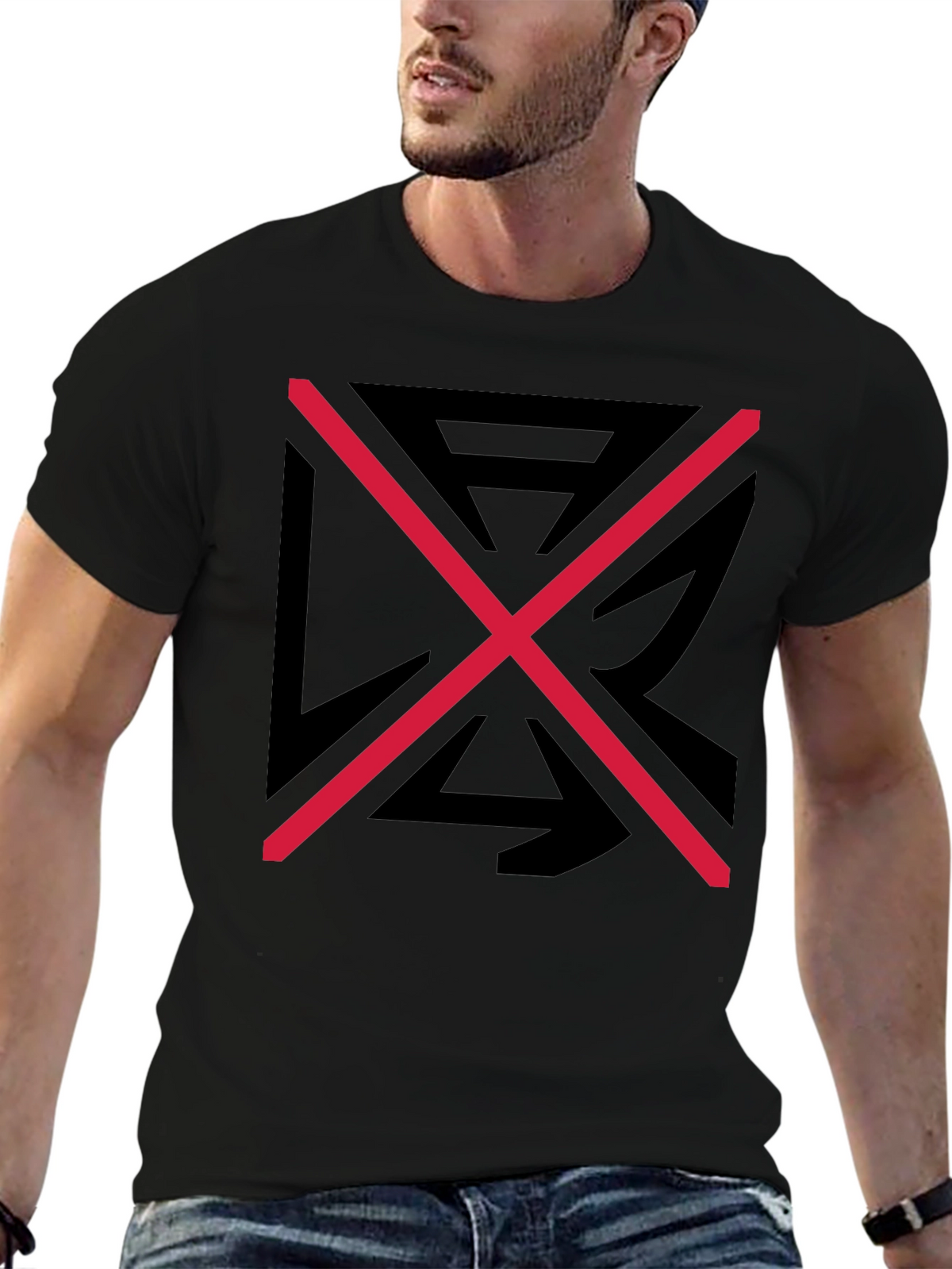 Graphic Tee: Black Shirt with Red X Design