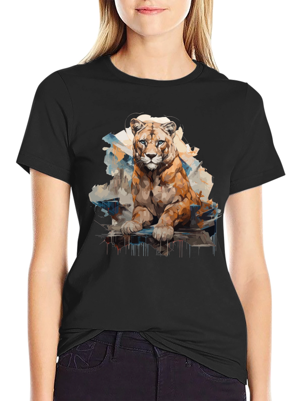 Lion Graphic Print Mens Black T-Shirt