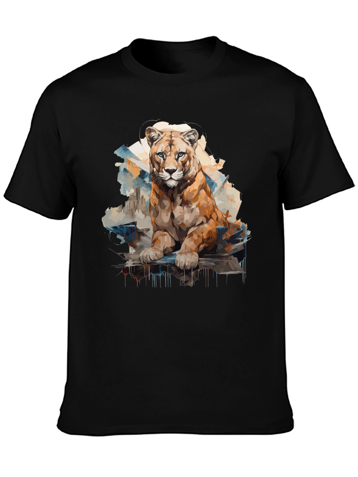 Lion Graphic Print Mens Black T-Shirt
