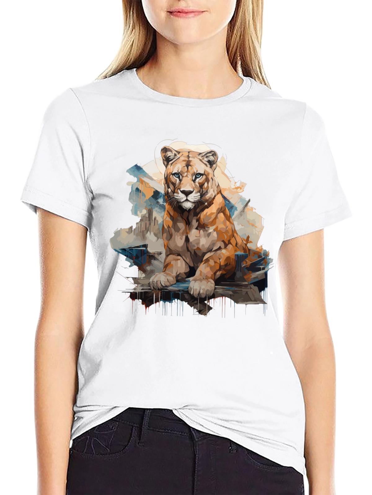 Lion Graphic Print Mens Black T-Shirt