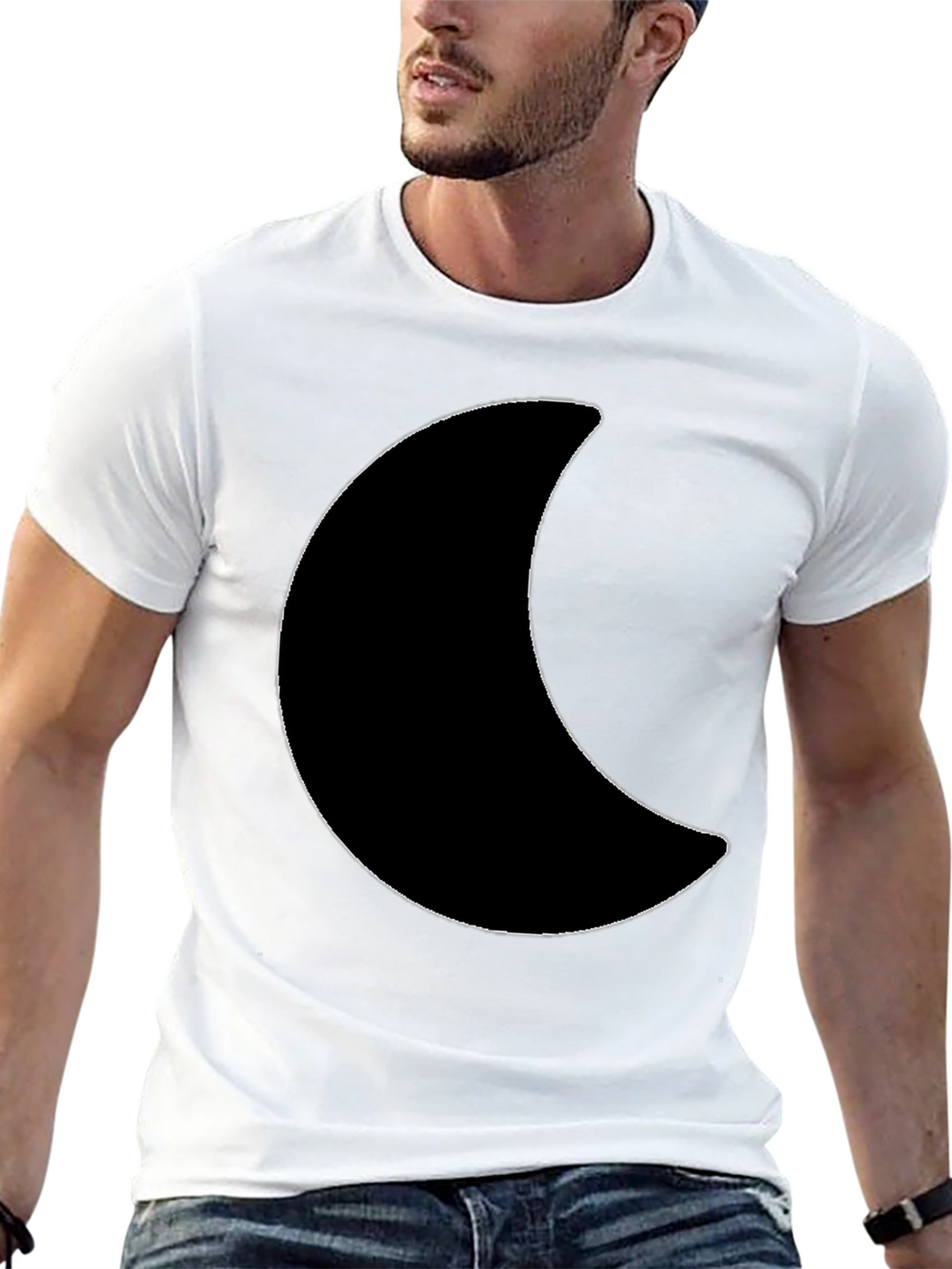 Crescent Moon Graphic Tee - Black Cotton T-Shirt