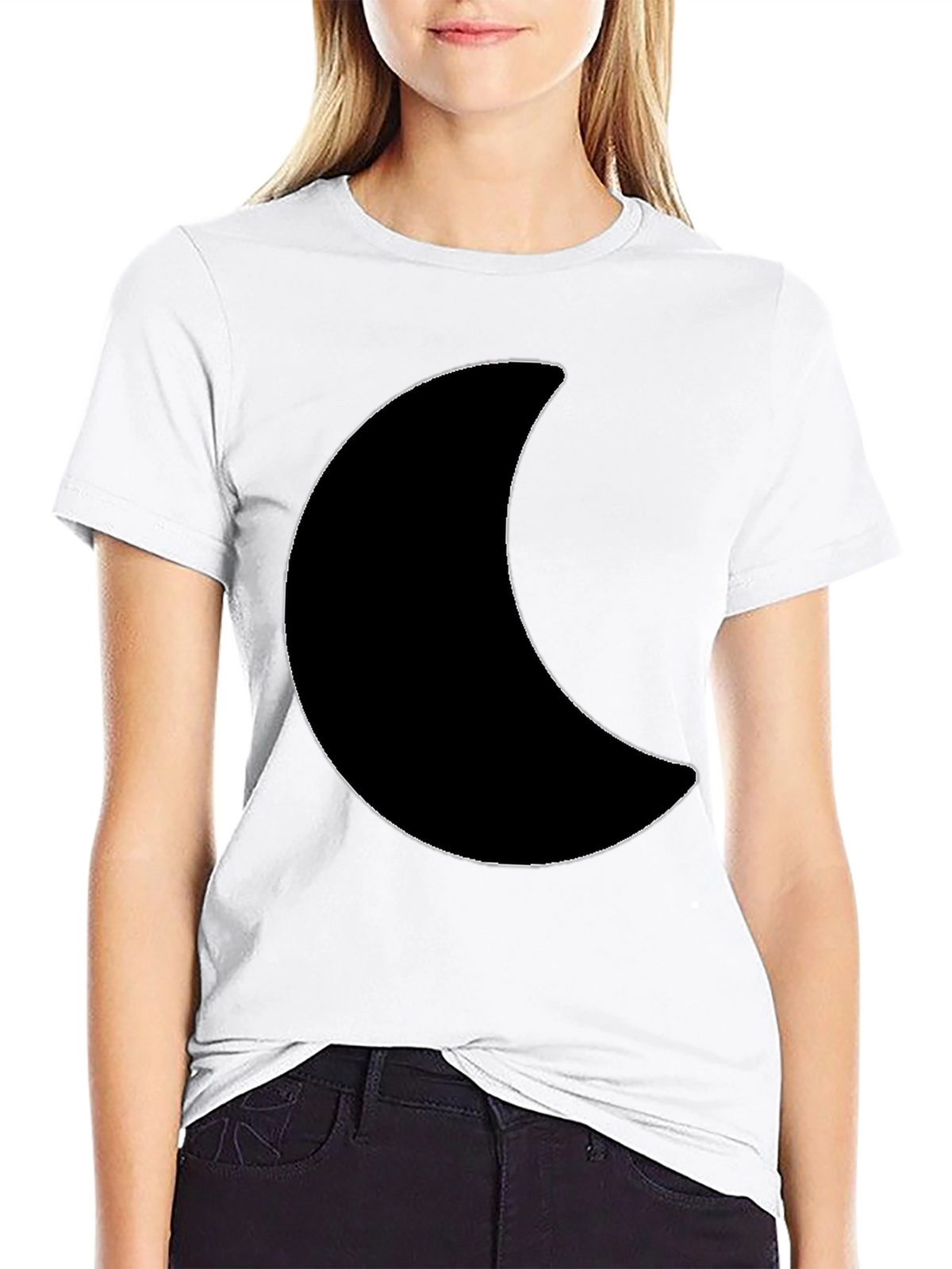 Crescent Moon Graphic Tee - Black Cotton T-Shirt