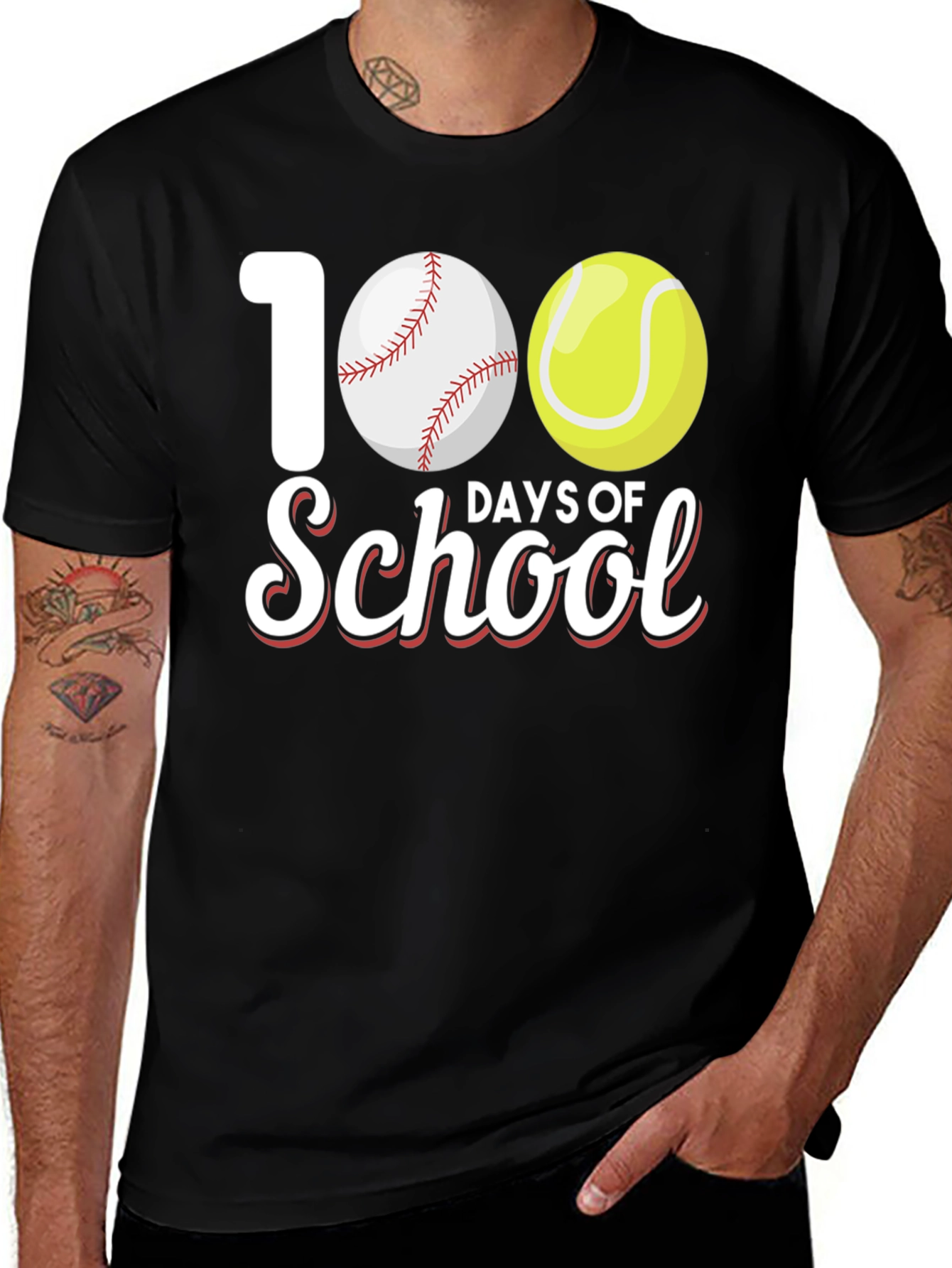 100 Days of School Baseball and Tennis T-Shirt