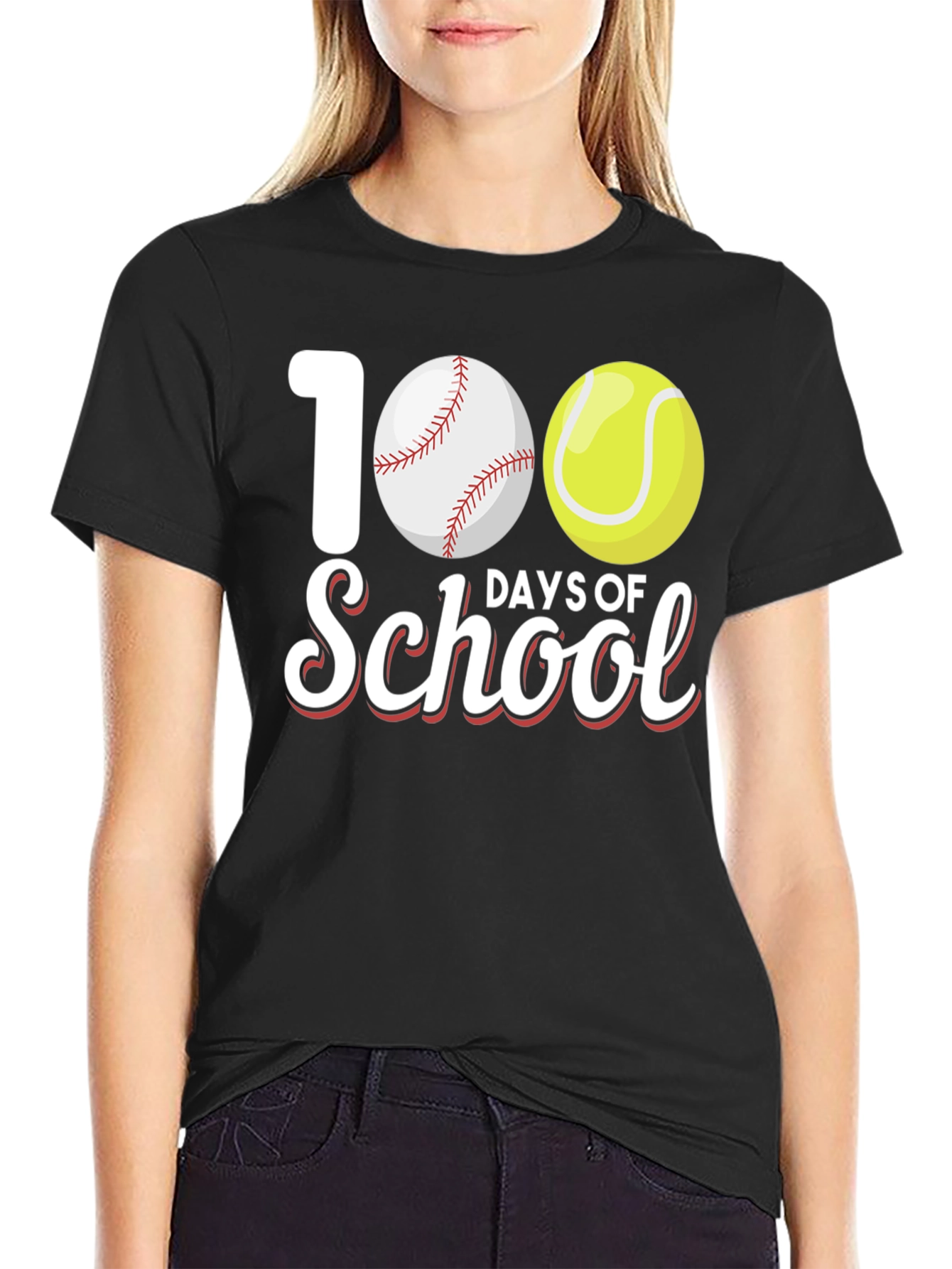 100 Days of School Baseball and Tennis T-Shirt
