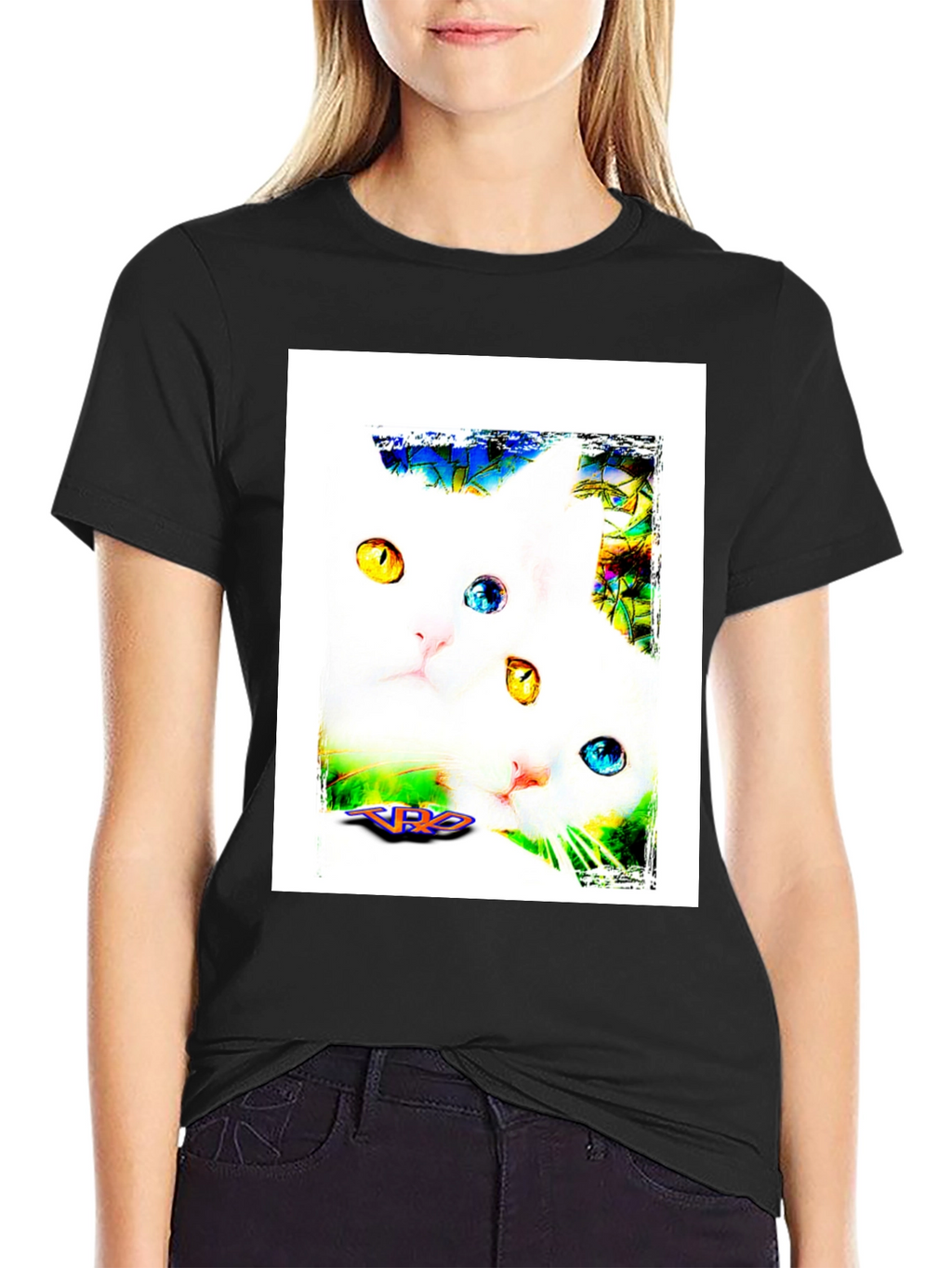 Two Cats on Black T-Shirt