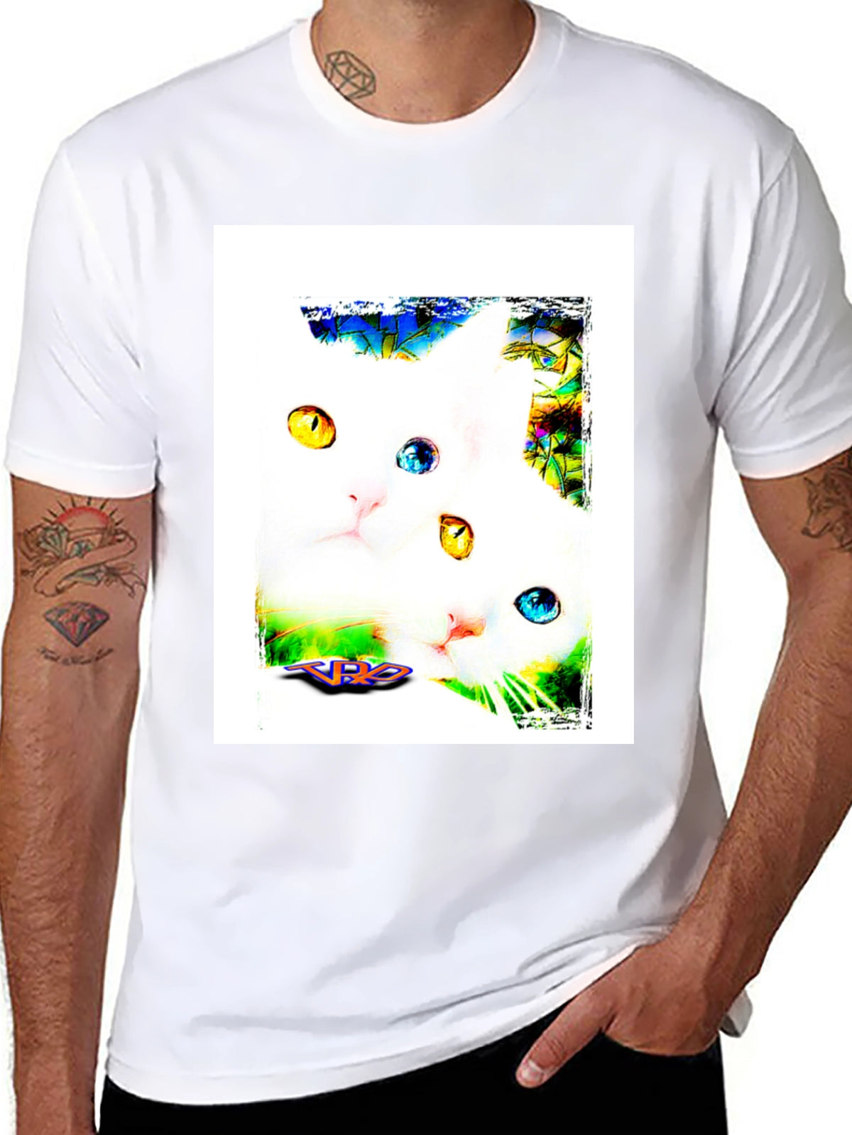 Two Cats on Black T-Shirt