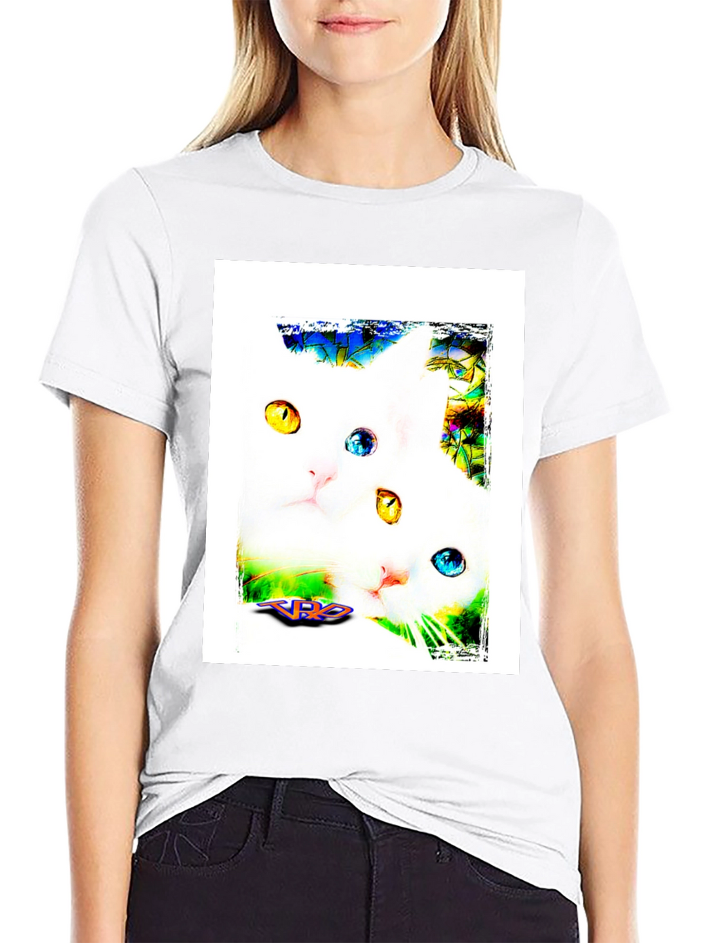 Two Cats on Black T-Shirt