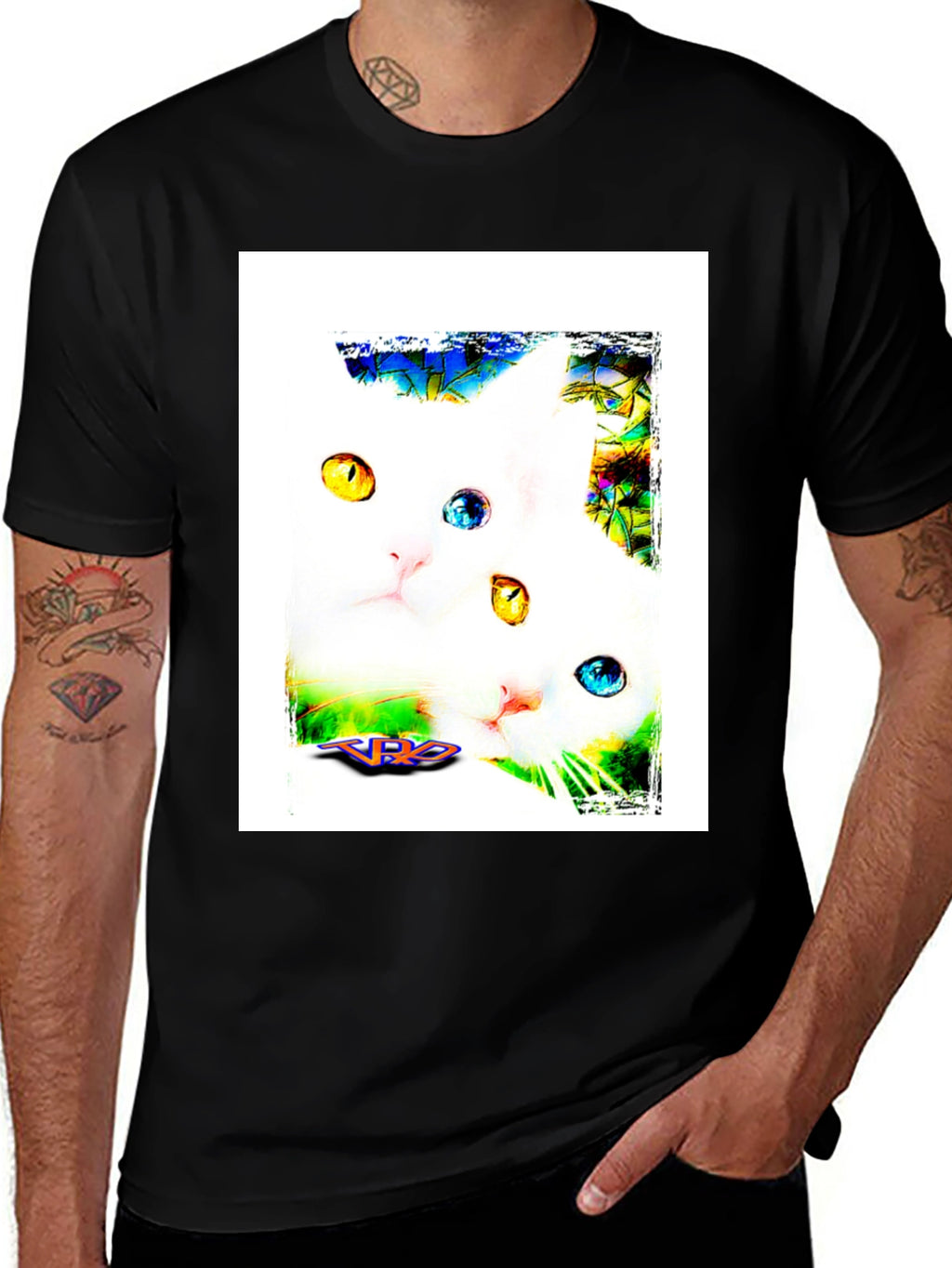 Two Cats on Black T-Shirt