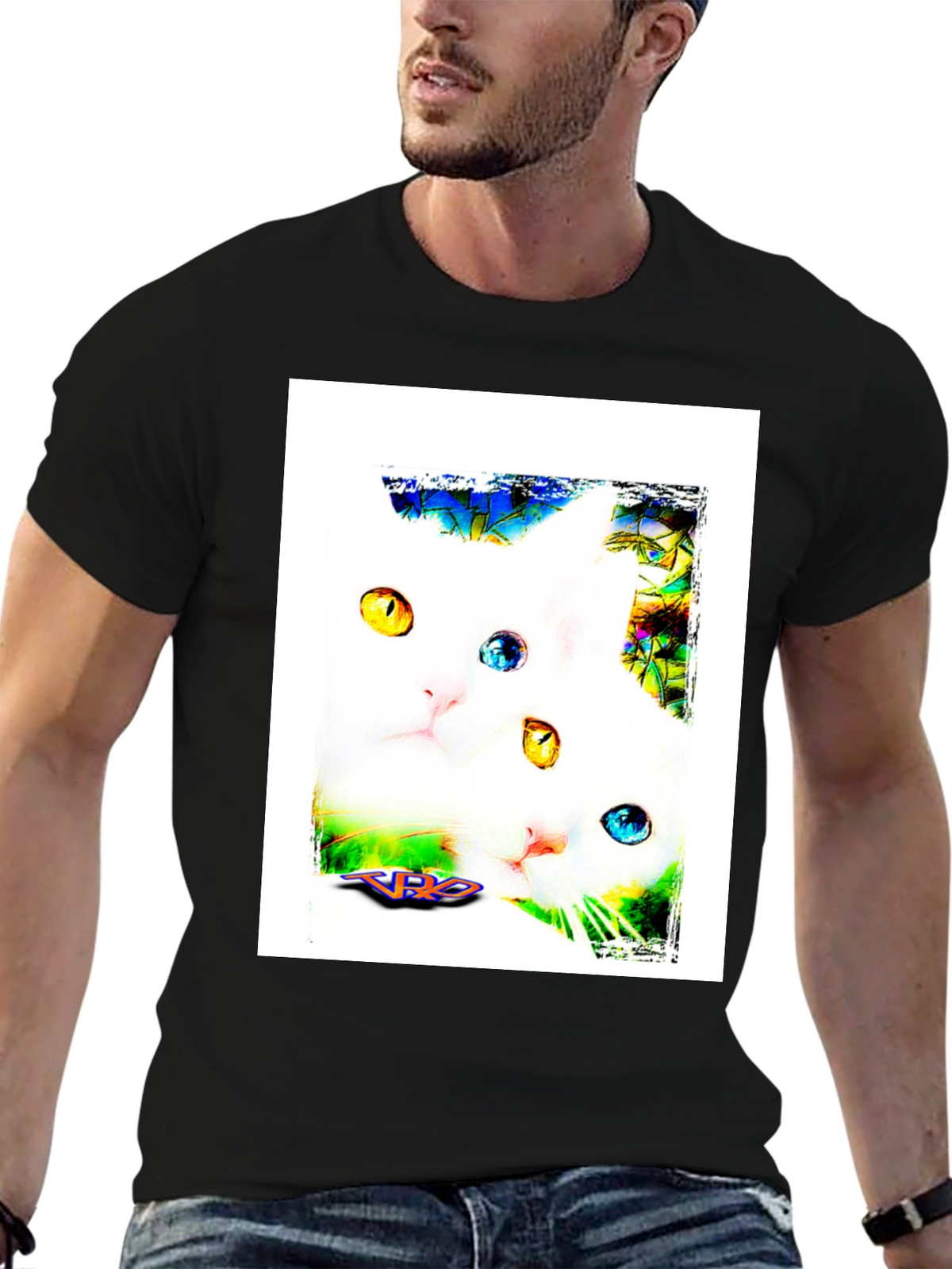 Two Cats on Black T-Shirt