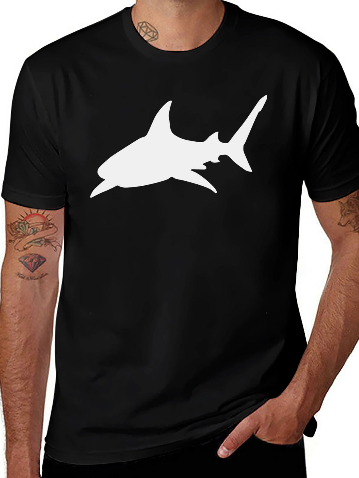 Black Shark Graphic Tee - Mens Casual T-Shirt