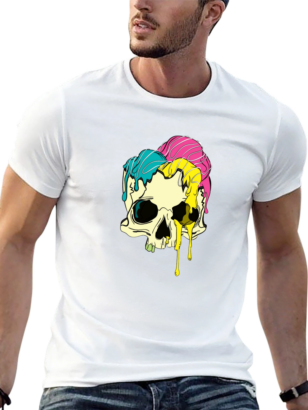 Melting Skull Graphic Tee - Black Cotton T-Shirt