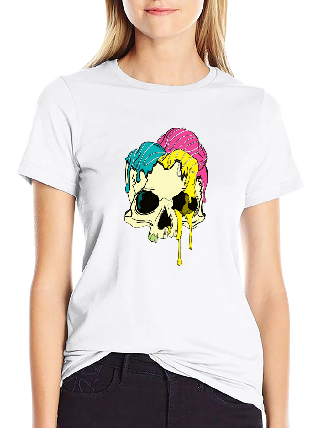 Melting Skull Graphic Tee - Black Cotton T-Shirt