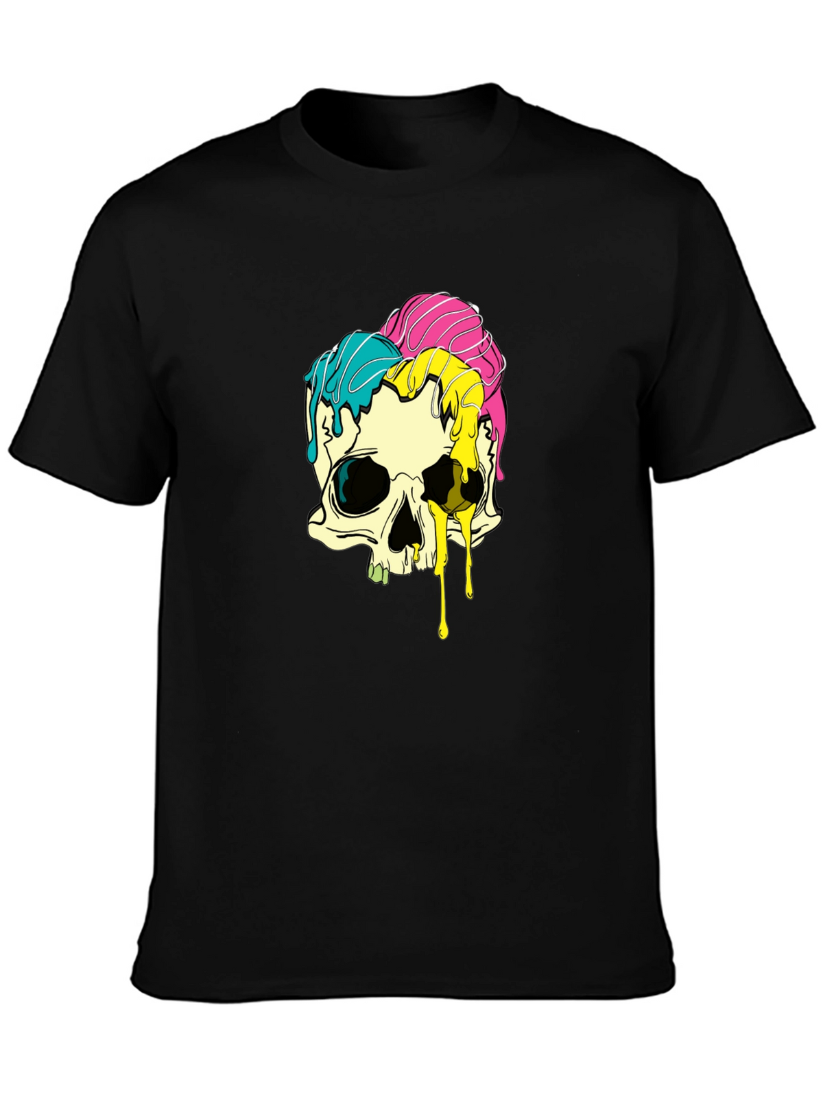 Melting Skull Graphic Tee - Black Cotton T-Shirt