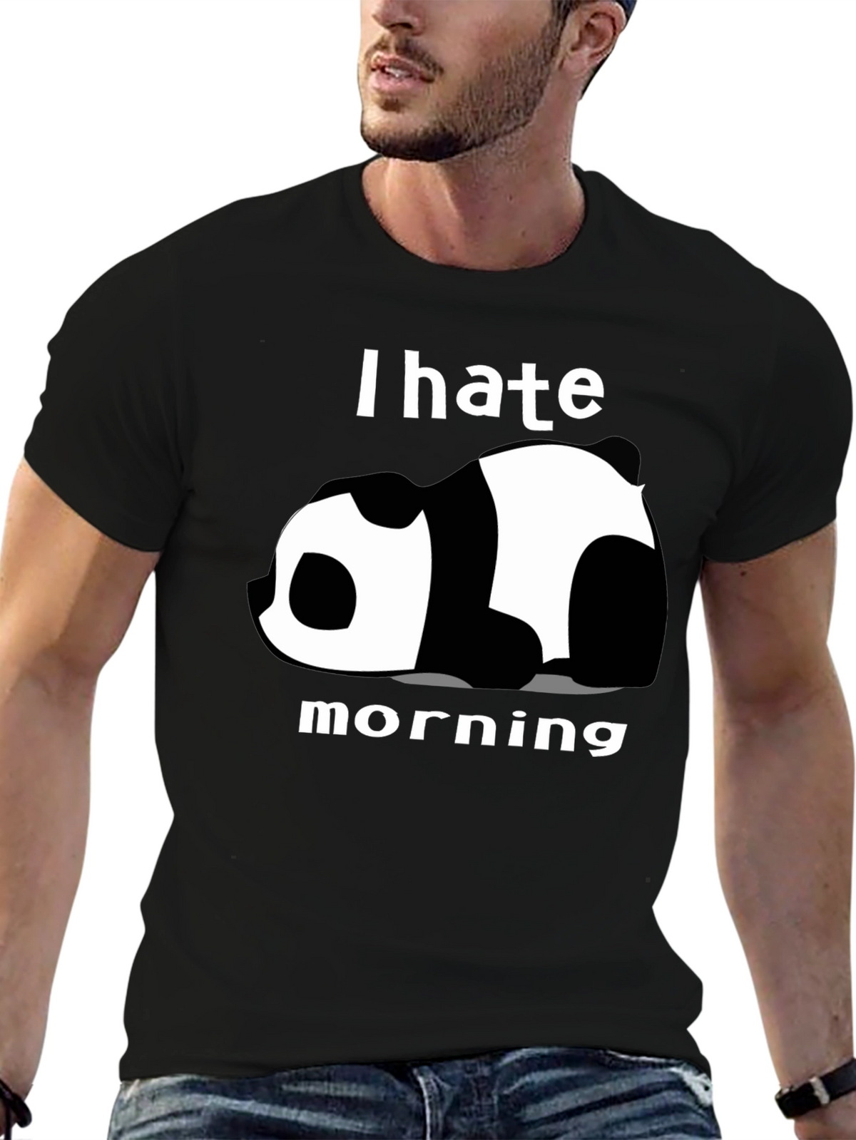 I Hate Morning Panda Graphic Tee - Black