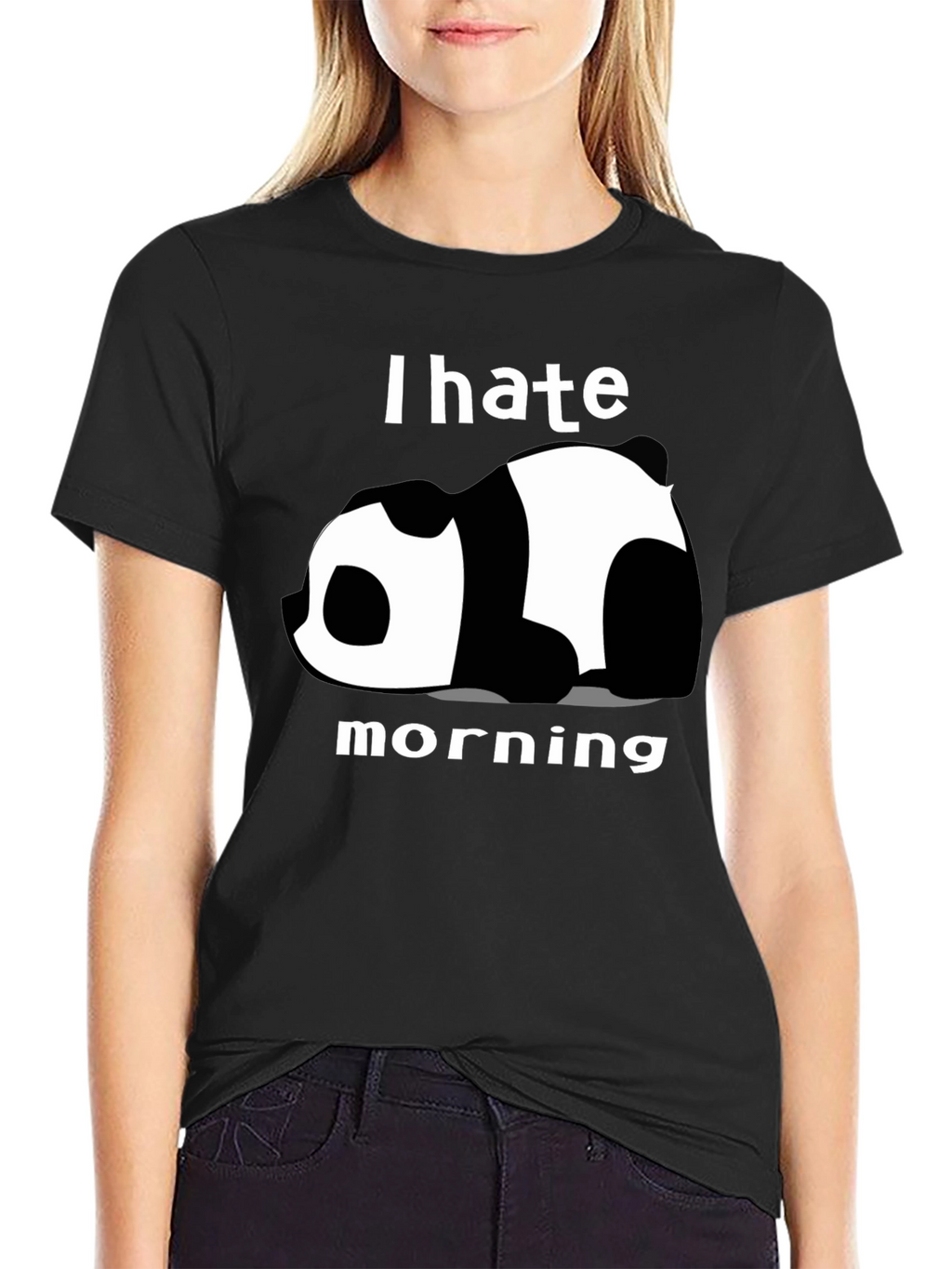 I Hate Morning Panda Graphic Tee - Black