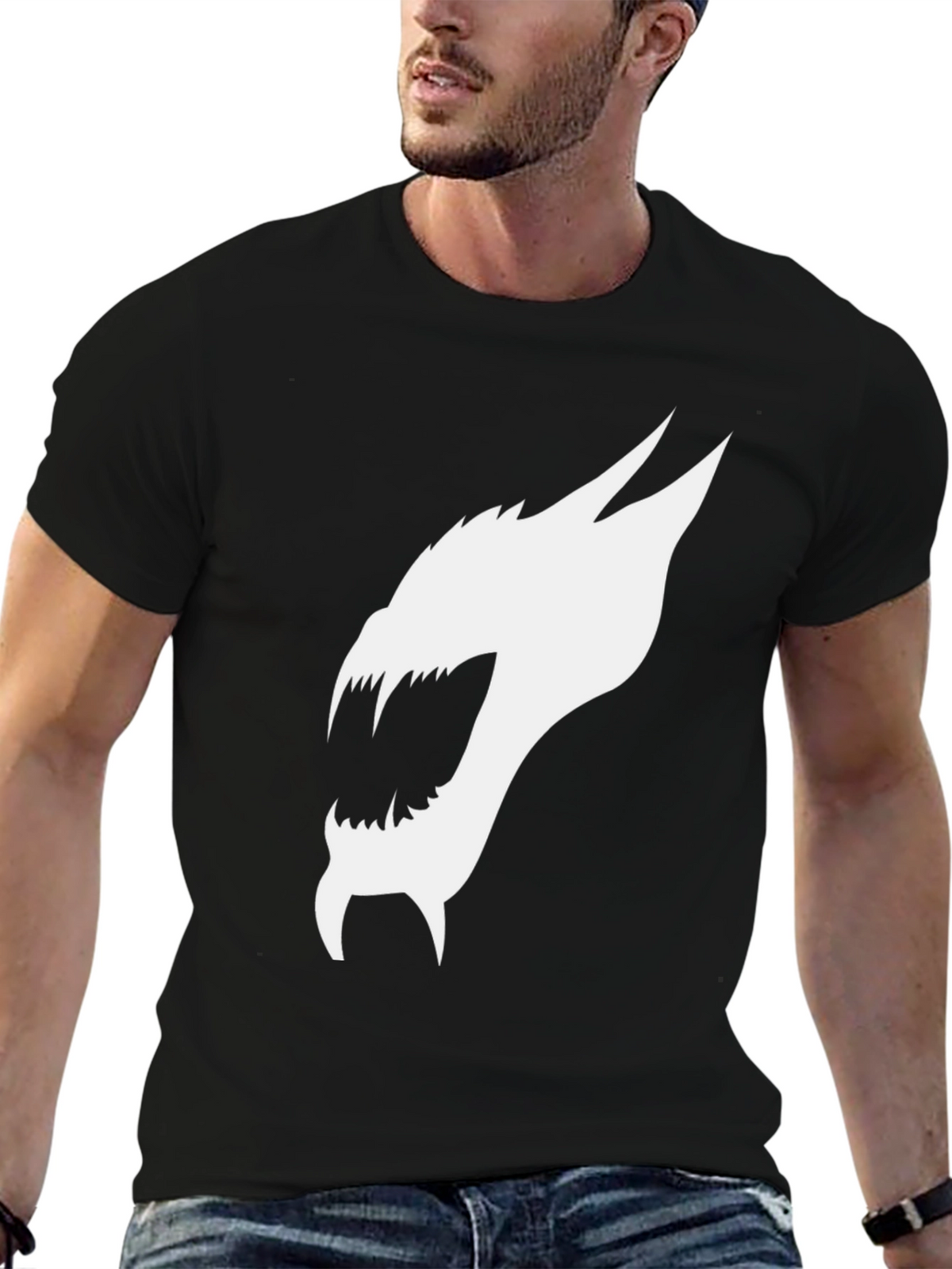 Black T-Shirt with White Dragon Graphic