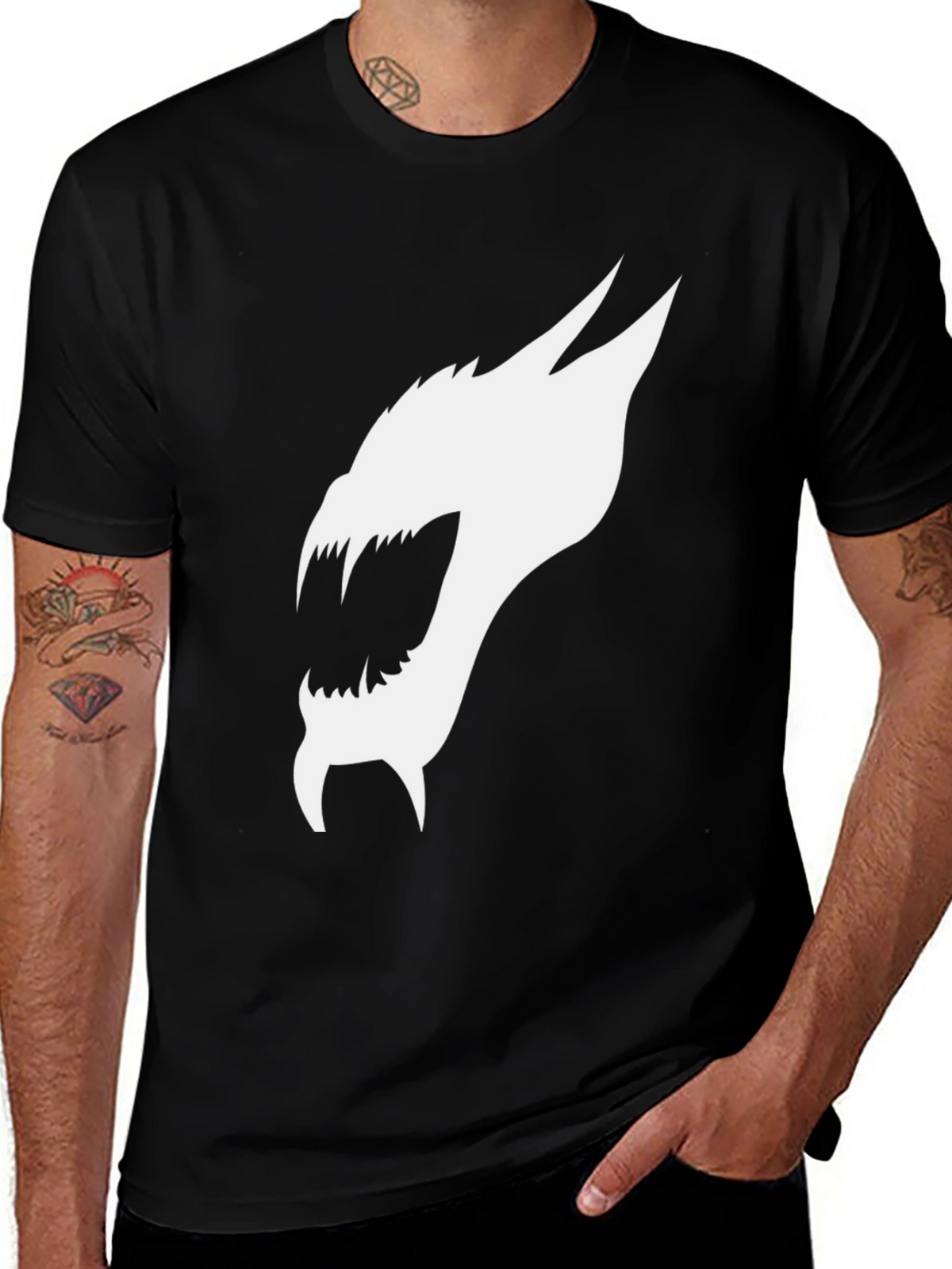 Black T-Shirt with White Dragon Graphic