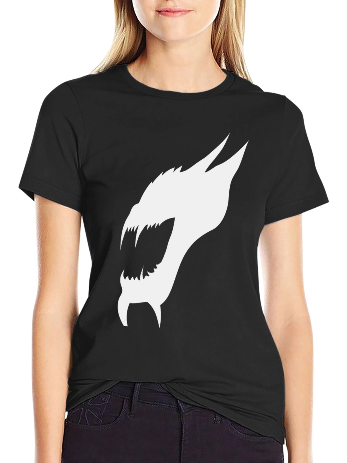Black T-Shirt with White Dragon Graphic