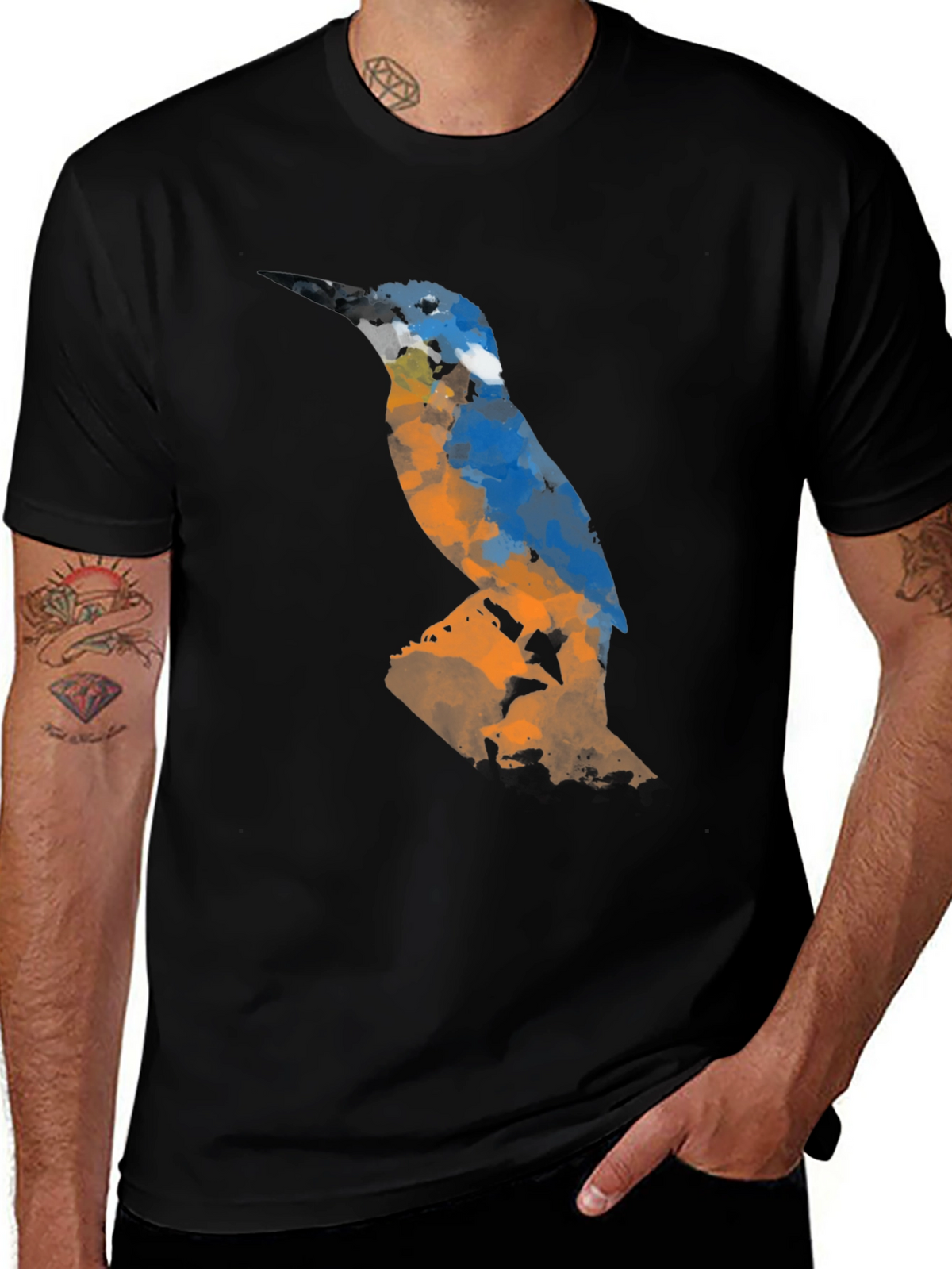 Abstract Bird Graphic Tee - Mens Black T-Shirt
