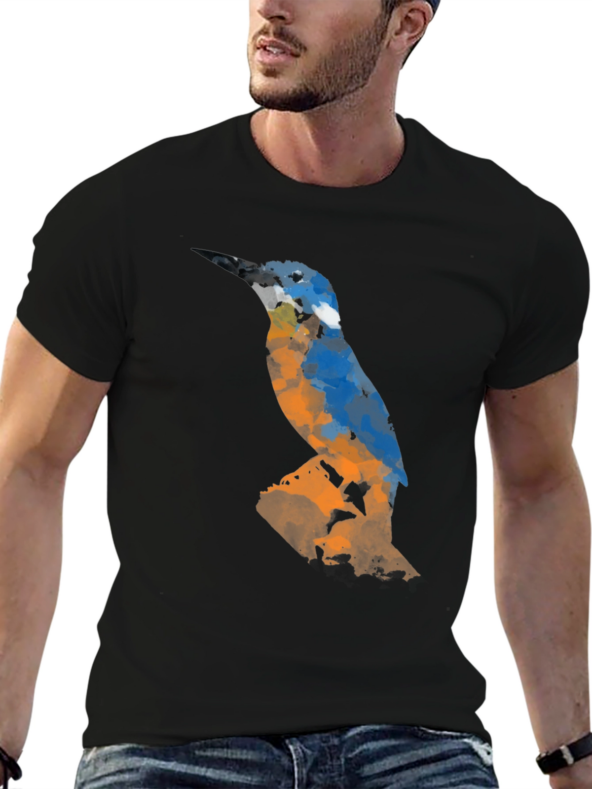 Abstract Bird Graphic Tee - Mens Black T-Shirt