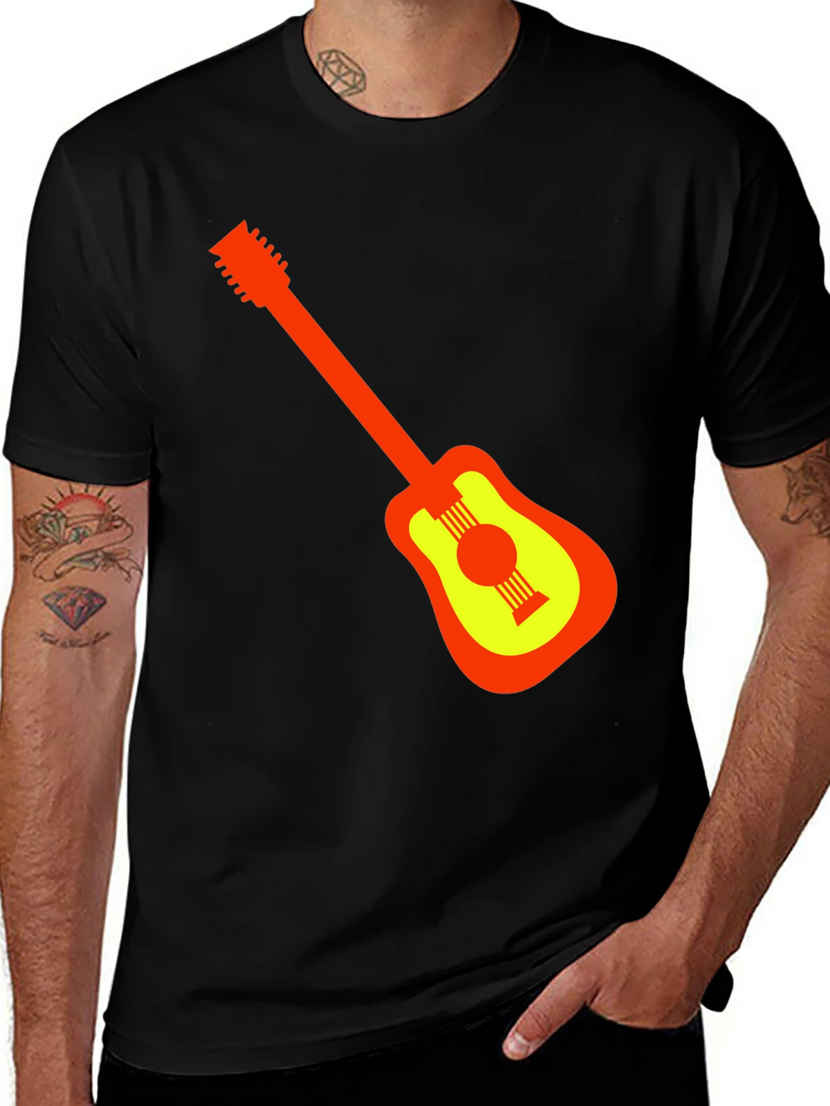 Guitar Graphic Black T-Shirt - Stylish Music Lover Tee