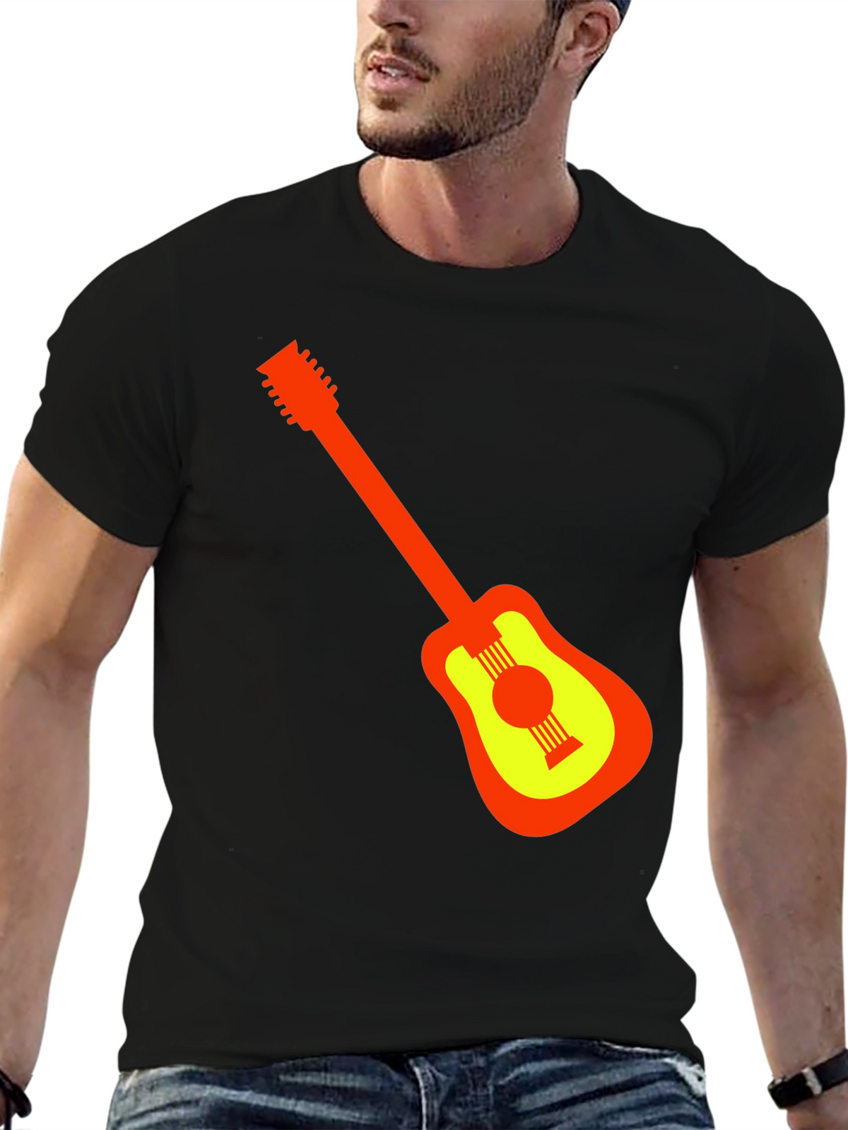 Guitar Graphic Black T-Shirt - Stylish Music Lover Tee