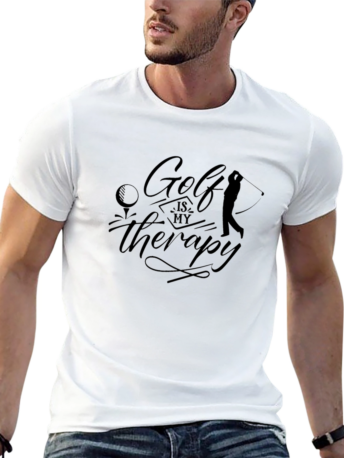 Golf is My Therapy Black Graphic Tee