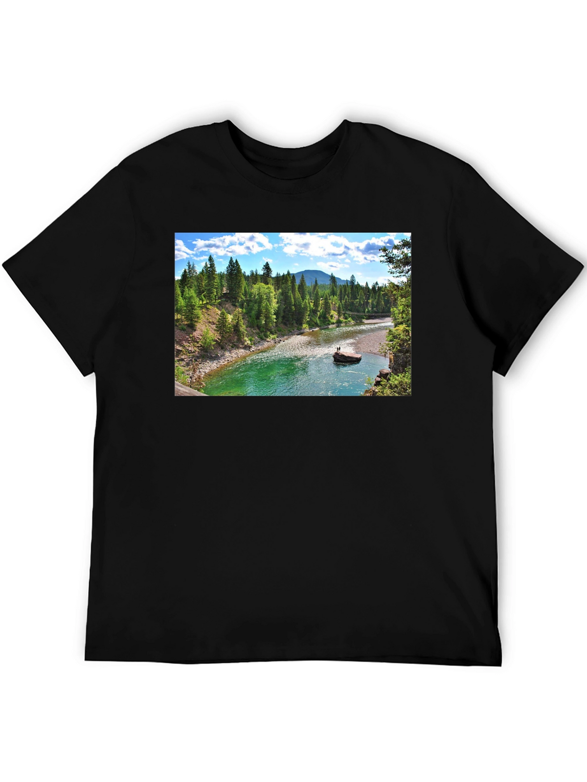 Scenic River Print Black T-Shirt