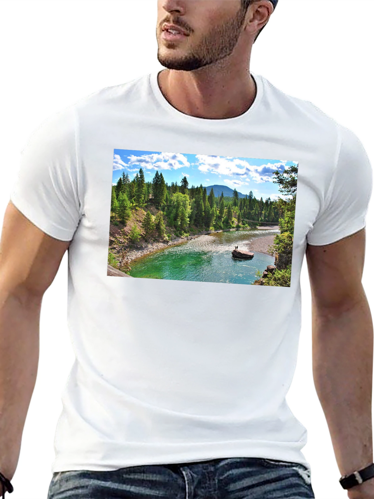 Scenic River Print Black T-Shirt