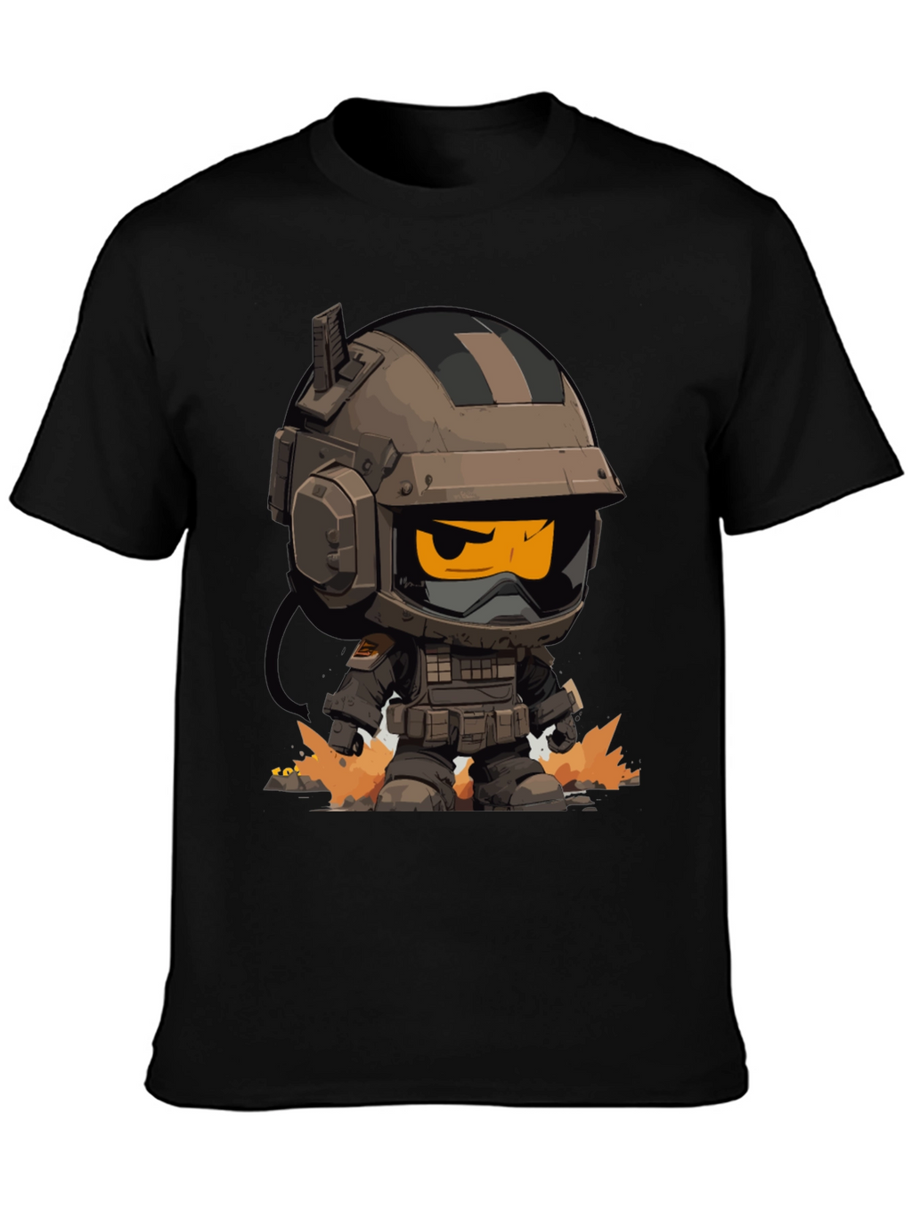 Cartoon Soldier Graphic Tee - Black