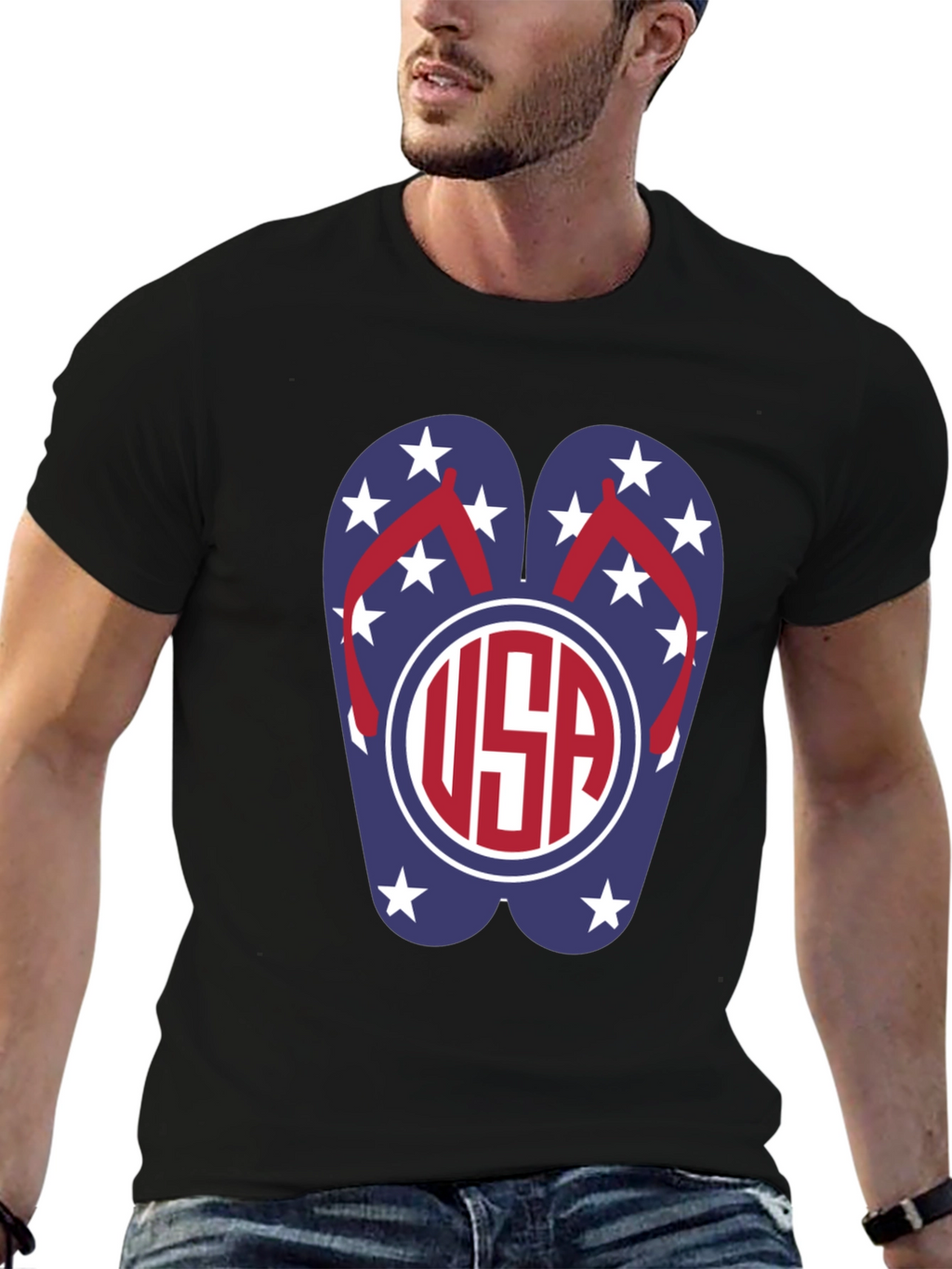 USA Flip Flop Graphic T-Shirt - Patriotic Summer Wear