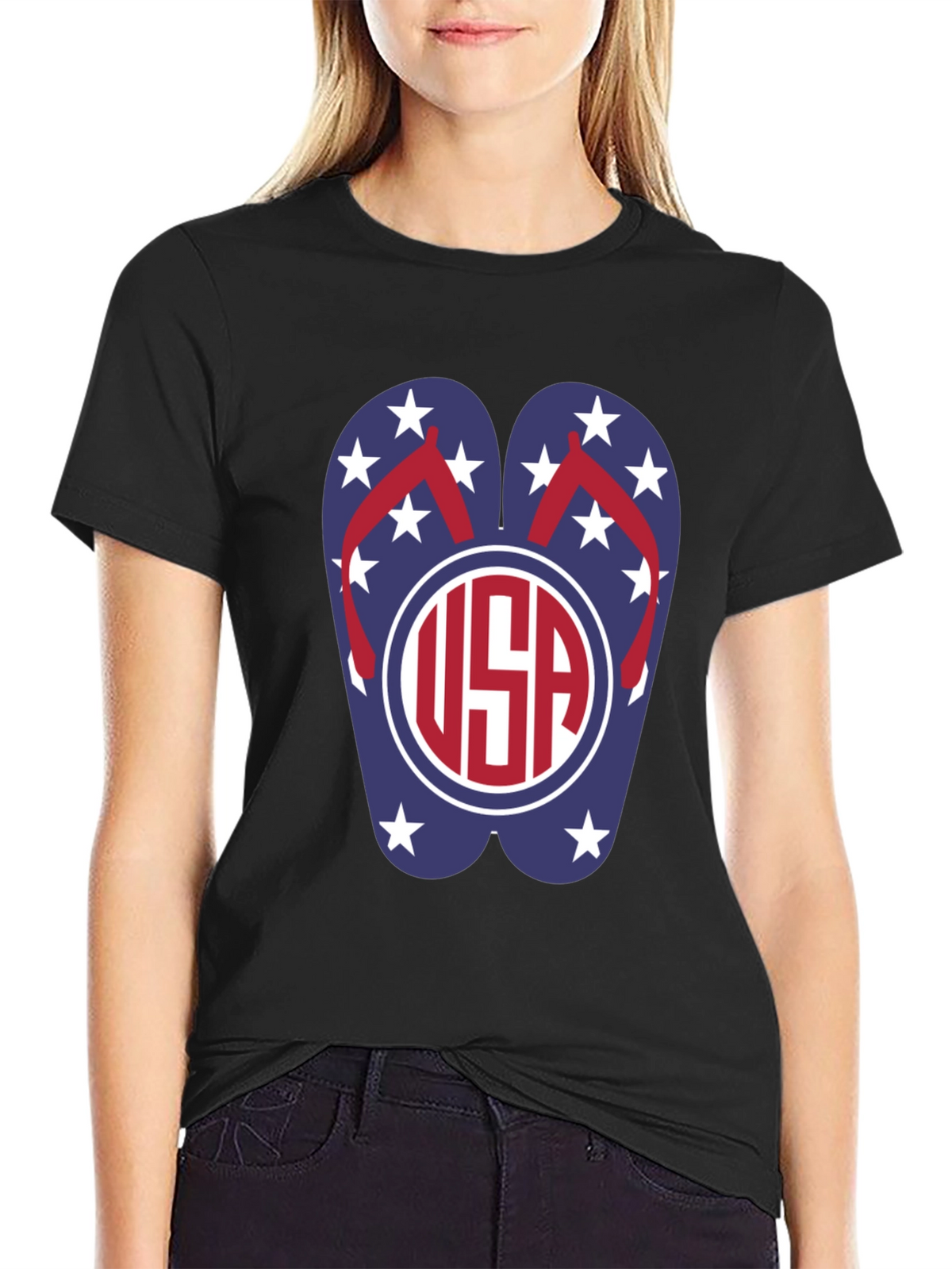 USA Flip Flop Graphic T-Shirt - Patriotic Summer Wear
