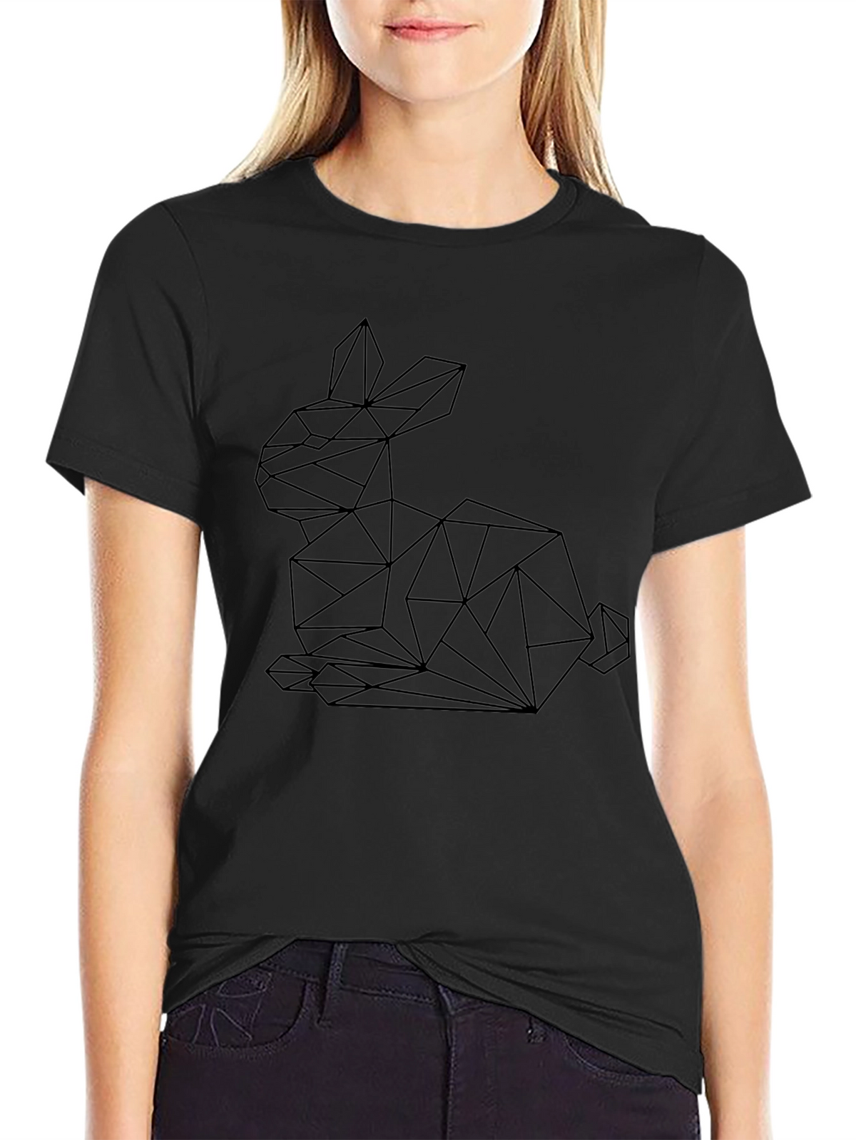 Geometric Rabbit Graphic Tee - Stylish Black T-Shirt