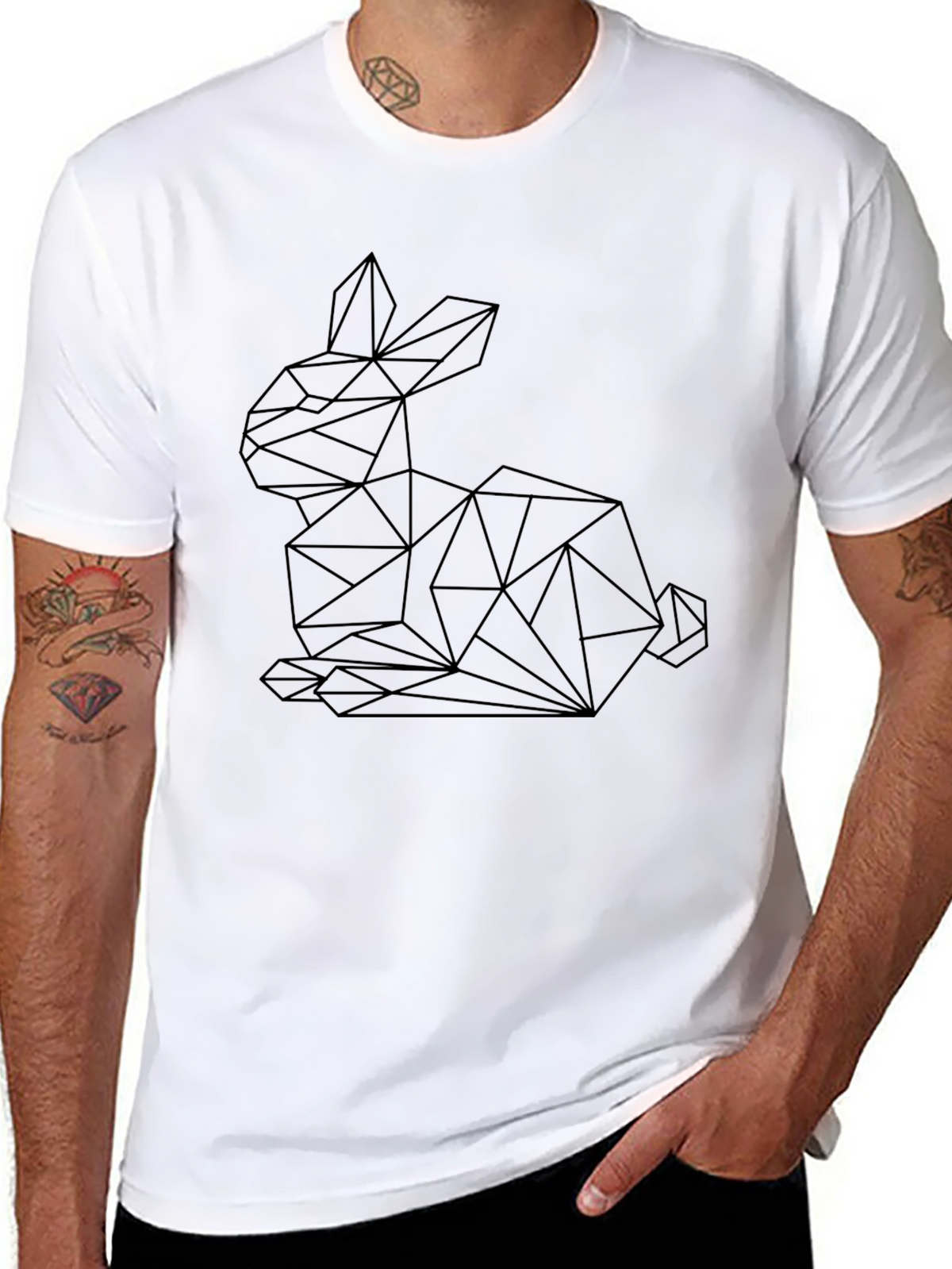 Geometric Rabbit Graphic Tee - Stylish Black T-Shirt