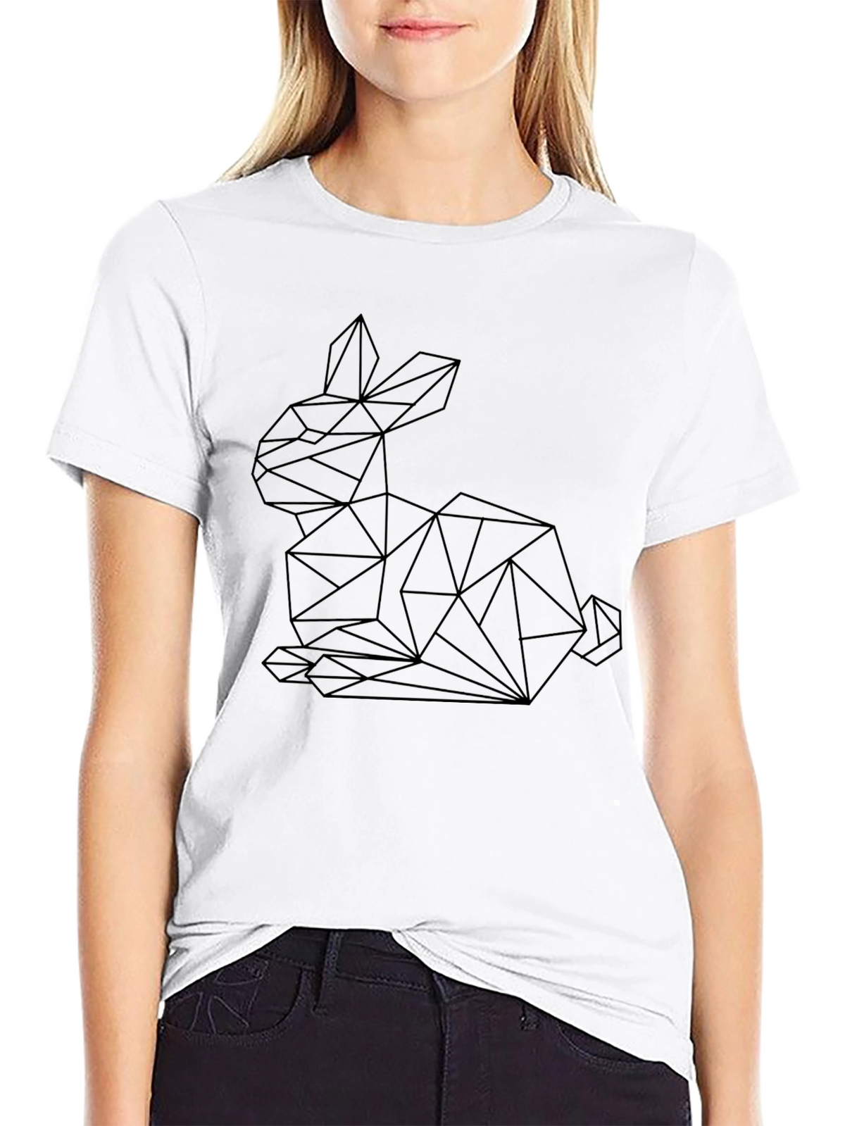 Geometric Rabbit Graphic Tee - Stylish Black T-Shirt