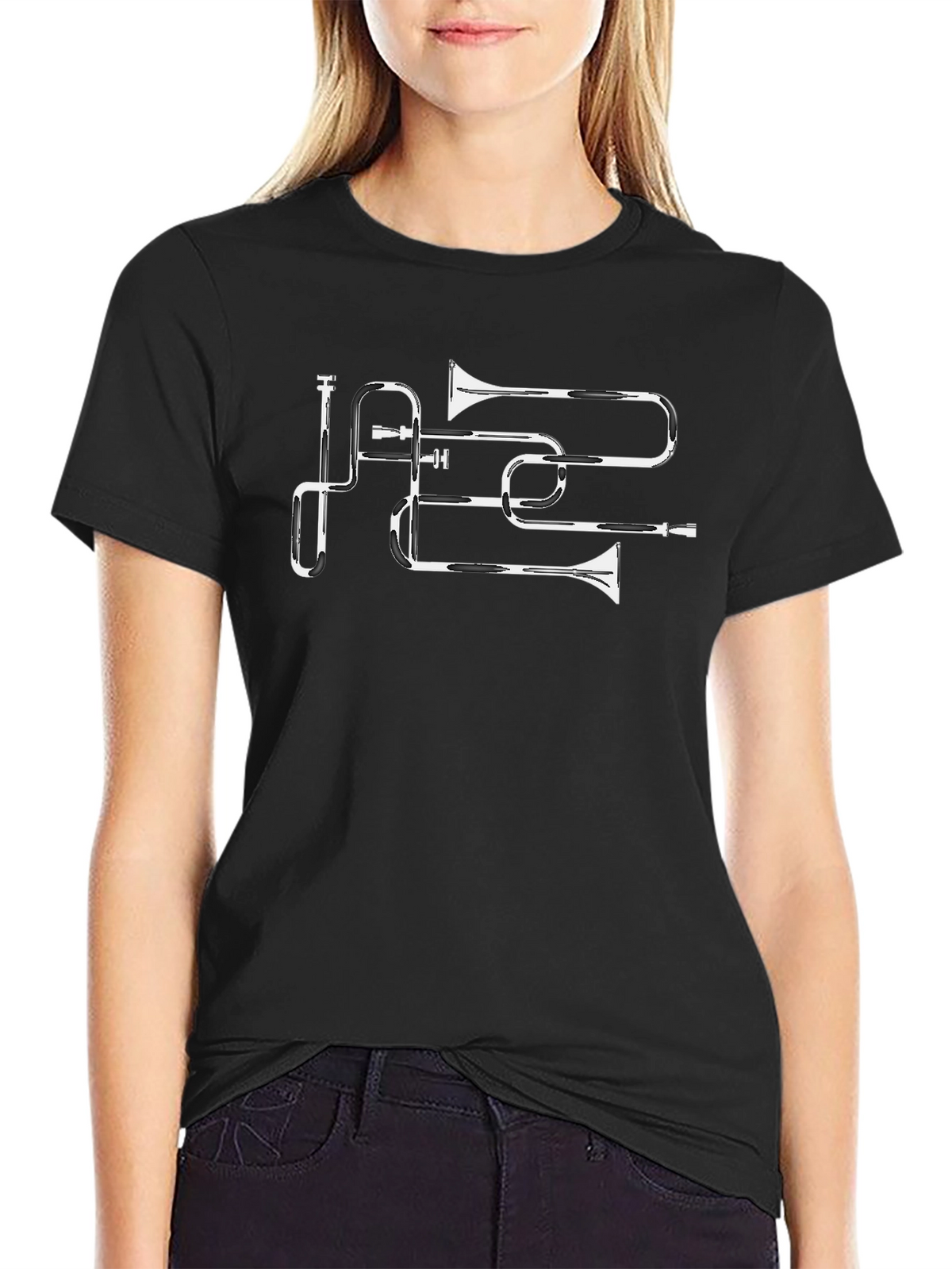 Trombone Art Tee - Music Lovers Black T-Shirt