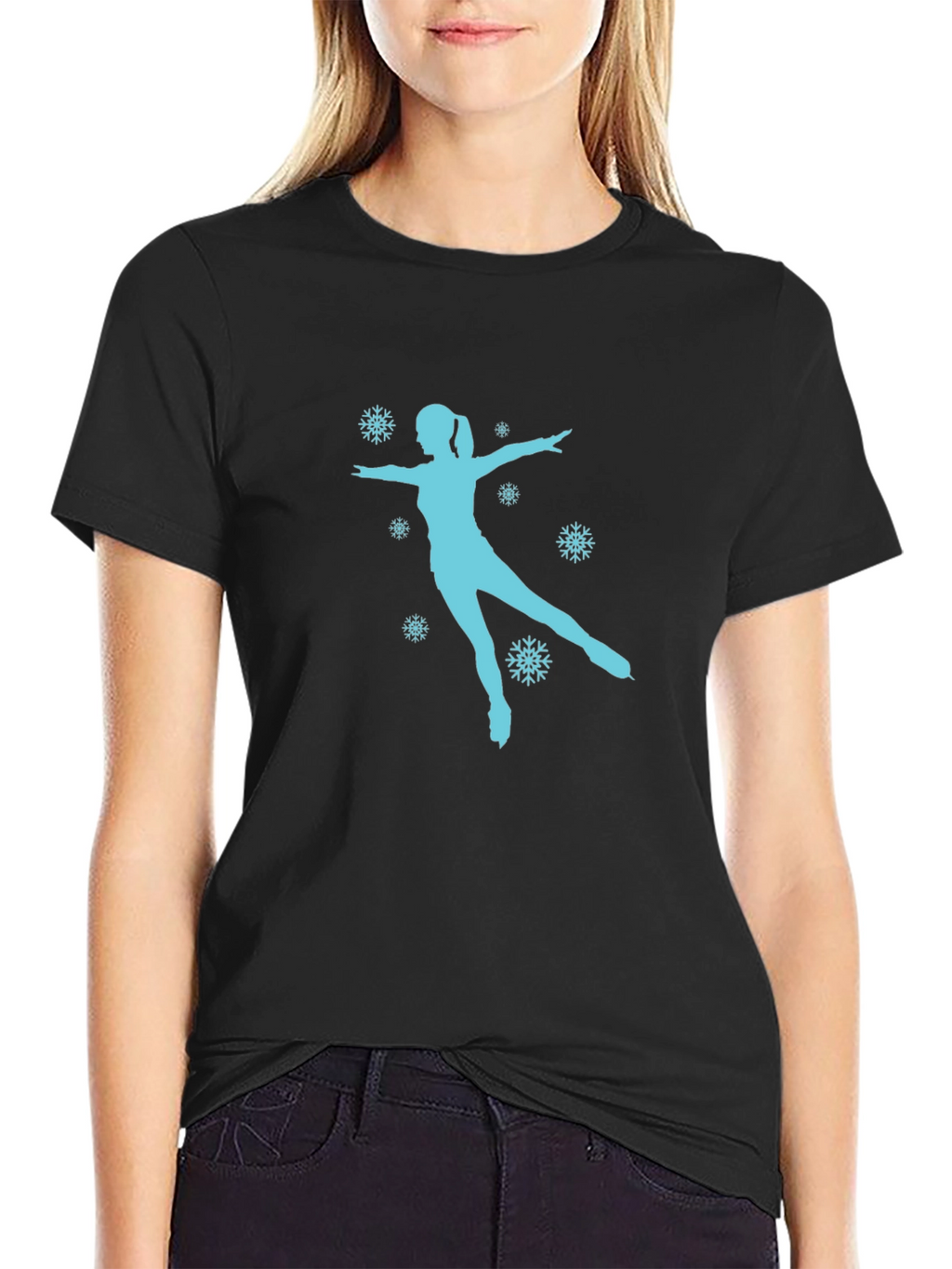 Figure Skating Snowflake Graphic Tee - Black Cotton Shirt