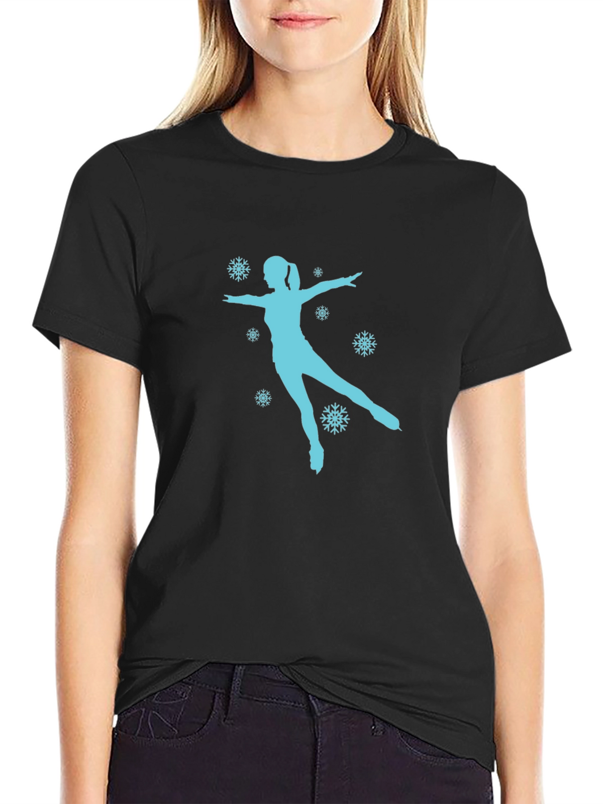 Figure Skating Snowflake Graphic Tee - Black Cotton Shirt