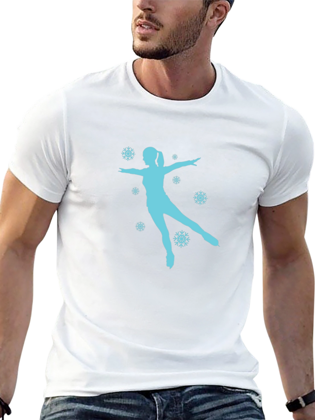 Figure Skating Snowflake Graphic Tee - Black Cotton Shirt