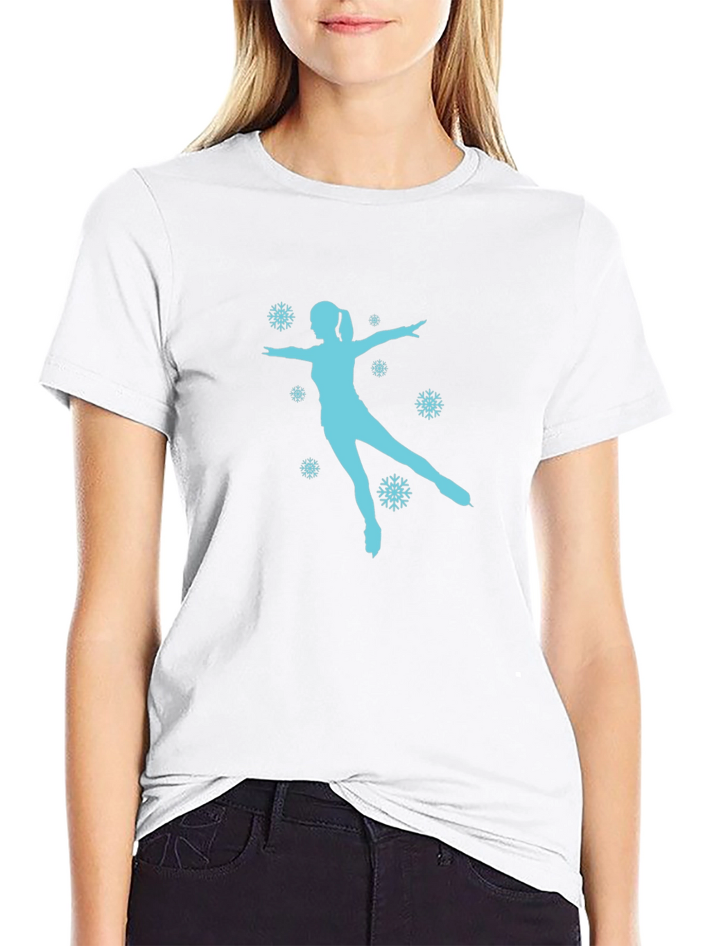 Figure Skating Snowflake Graphic Tee - Black Cotton Shirt