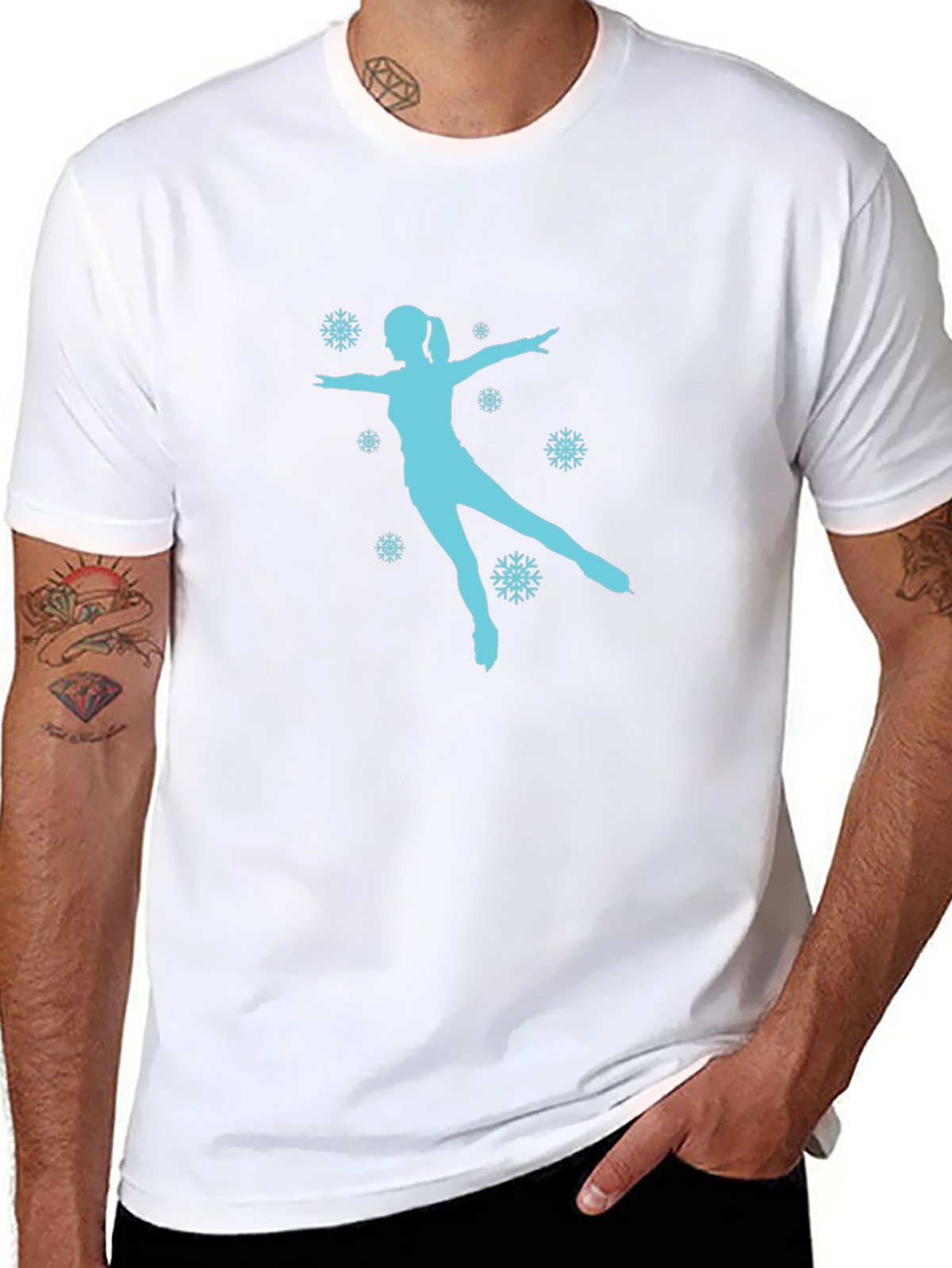 Figure Skating Snowflake Graphic Tee - Black Cotton Shirt
