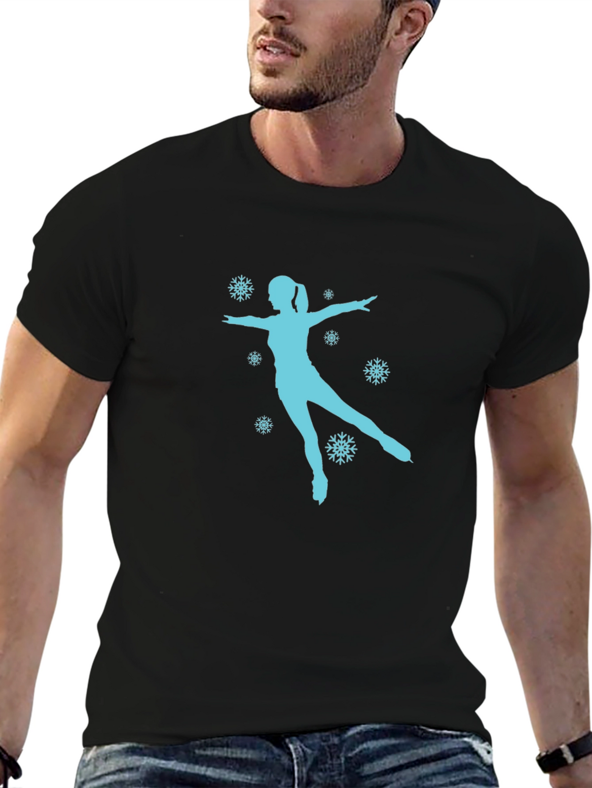 Figure Skating Snowflake Graphic Tee - Black Cotton Shirt