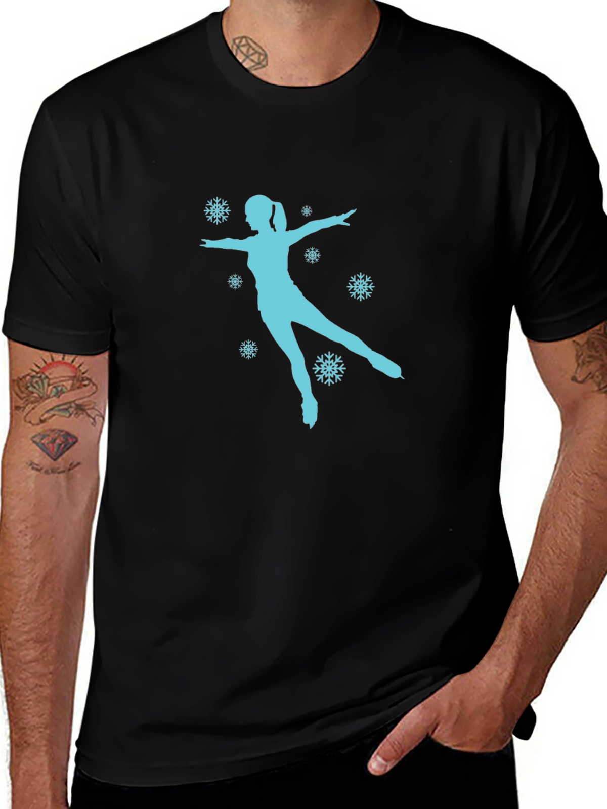 Figure Skating Snowflake Graphic Tee - Black Cotton Shirt