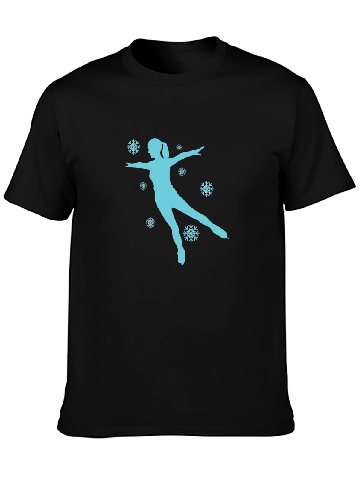 Figure Skating Snowflake Graphic Tee - Black Cotton Shirt