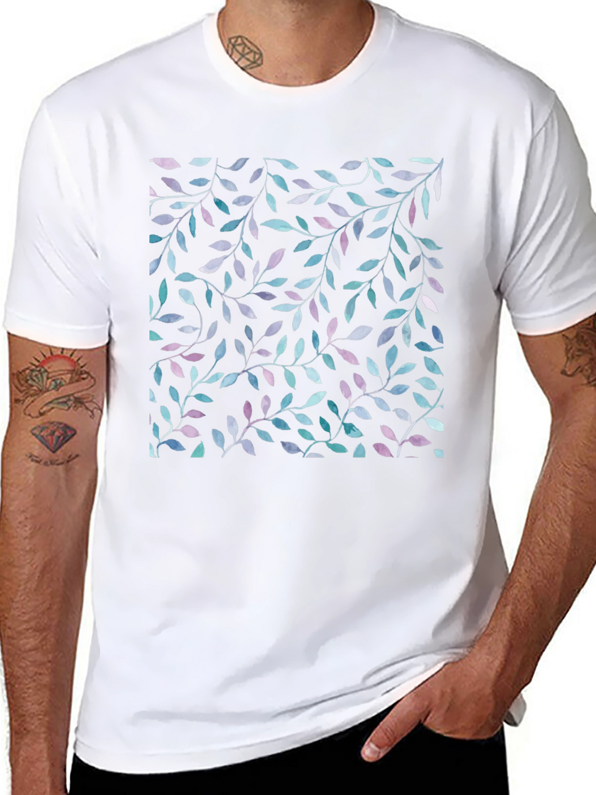 Leaf Print Black T-Shirt