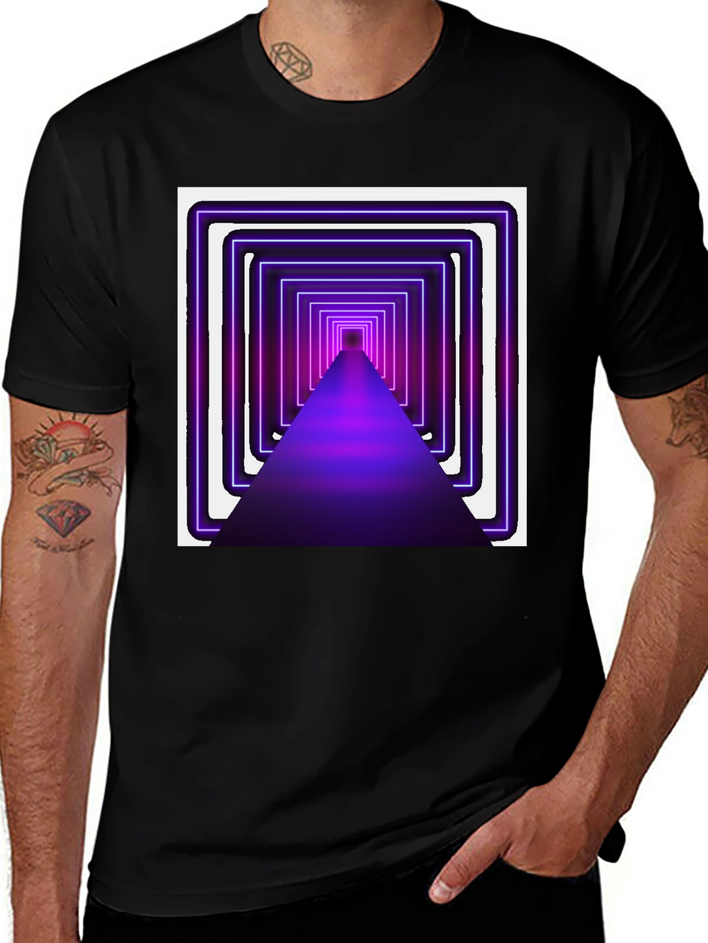 Neon Tunnel Graphic Tee - Modern Black T-Shirt