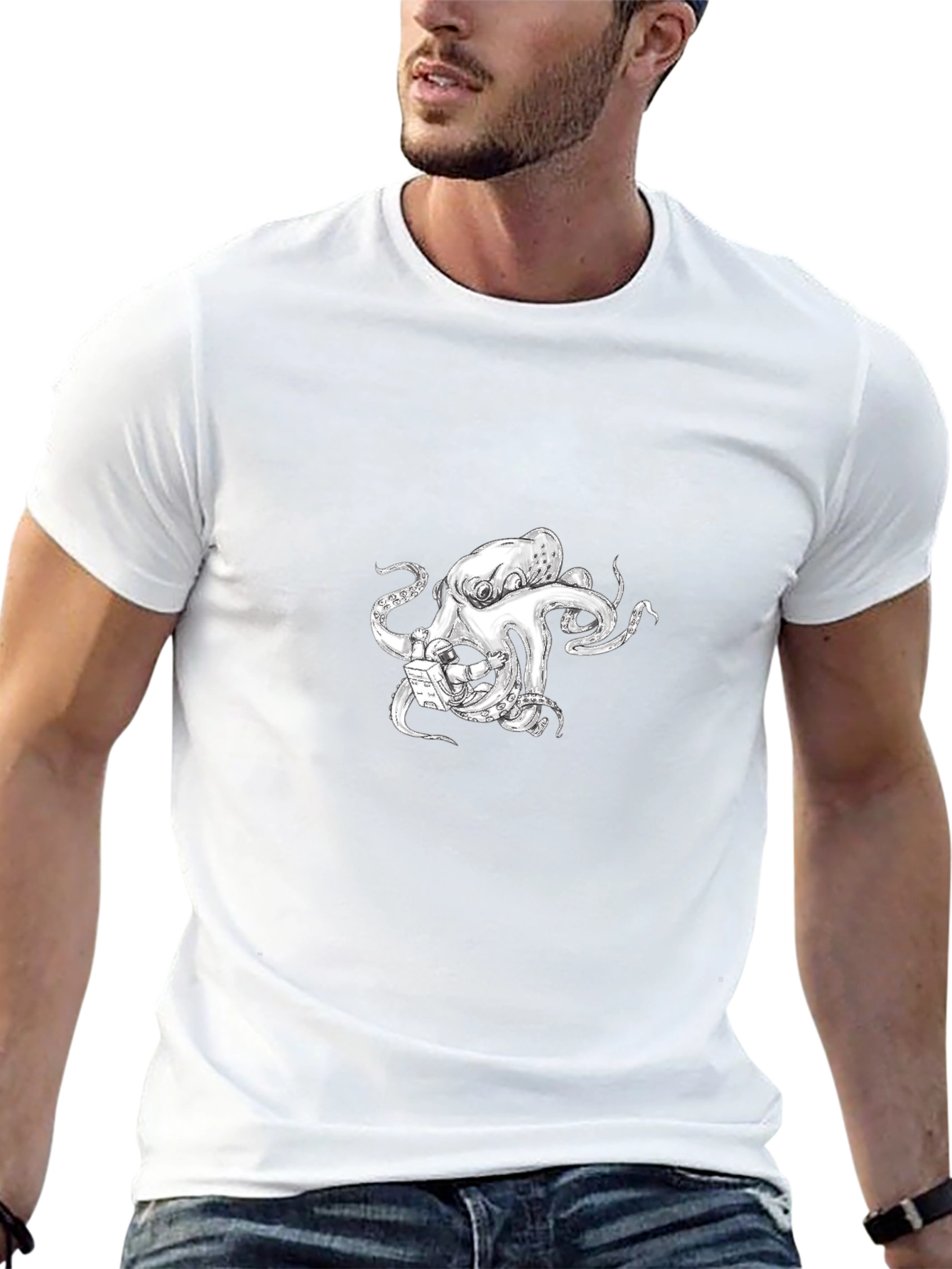 Octopus Astronaut Graphic T-Shirt - Black