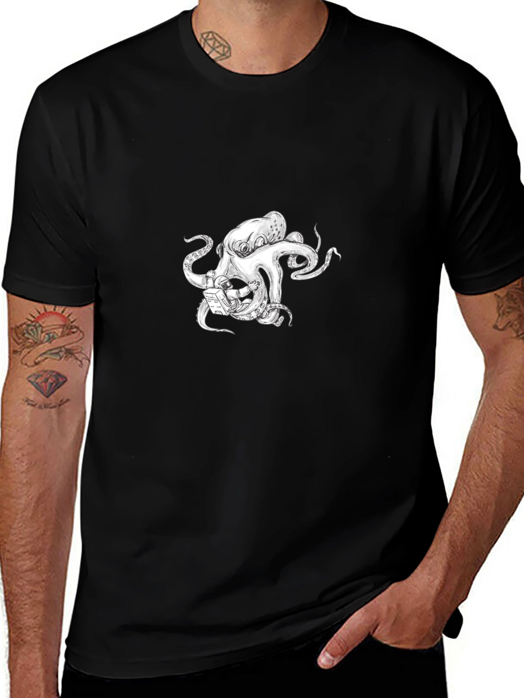 Octopus Astronaut Graphic T-Shirt - Black