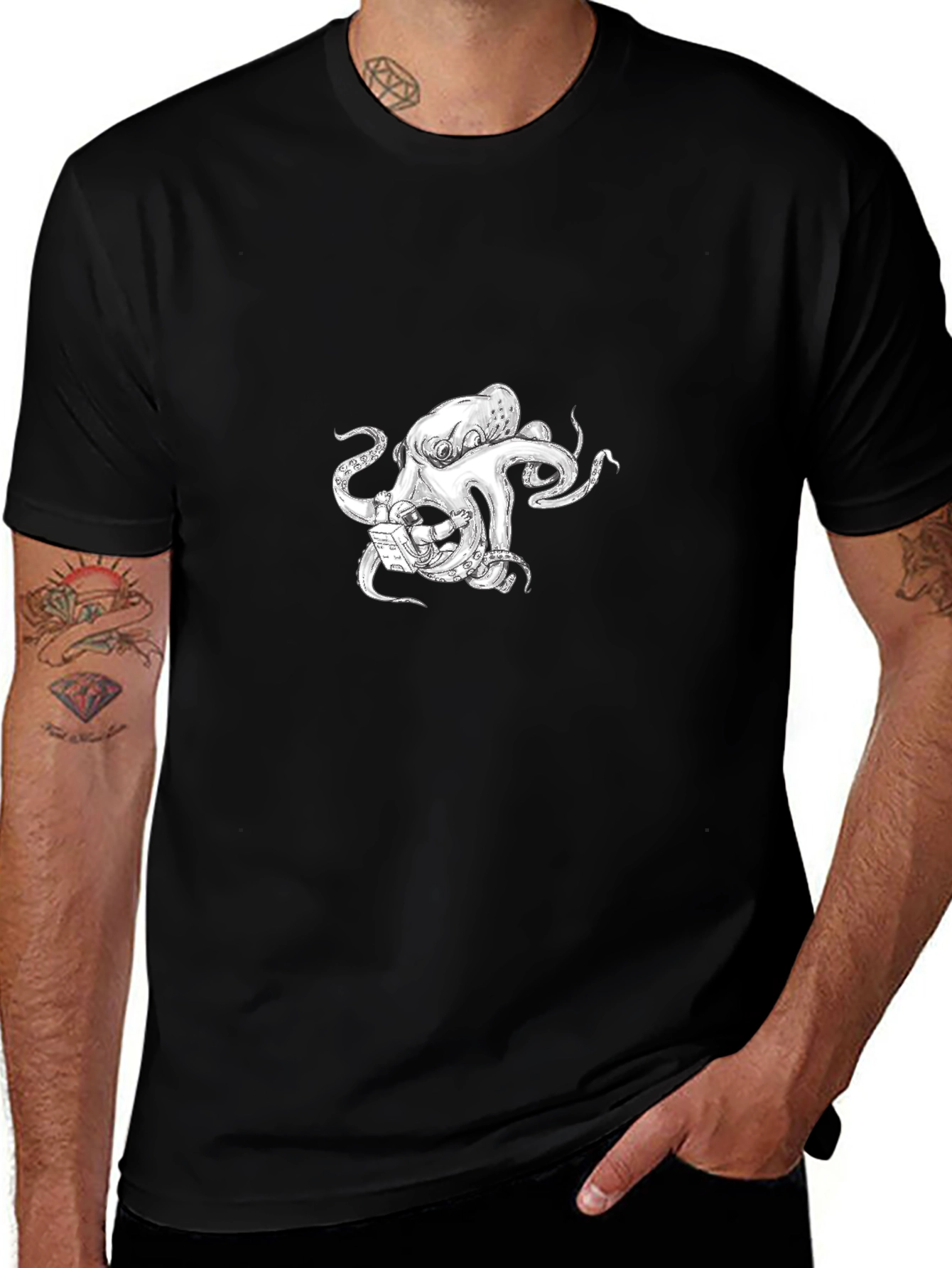 Octopus Astronaut Graphic T-Shirt - Black